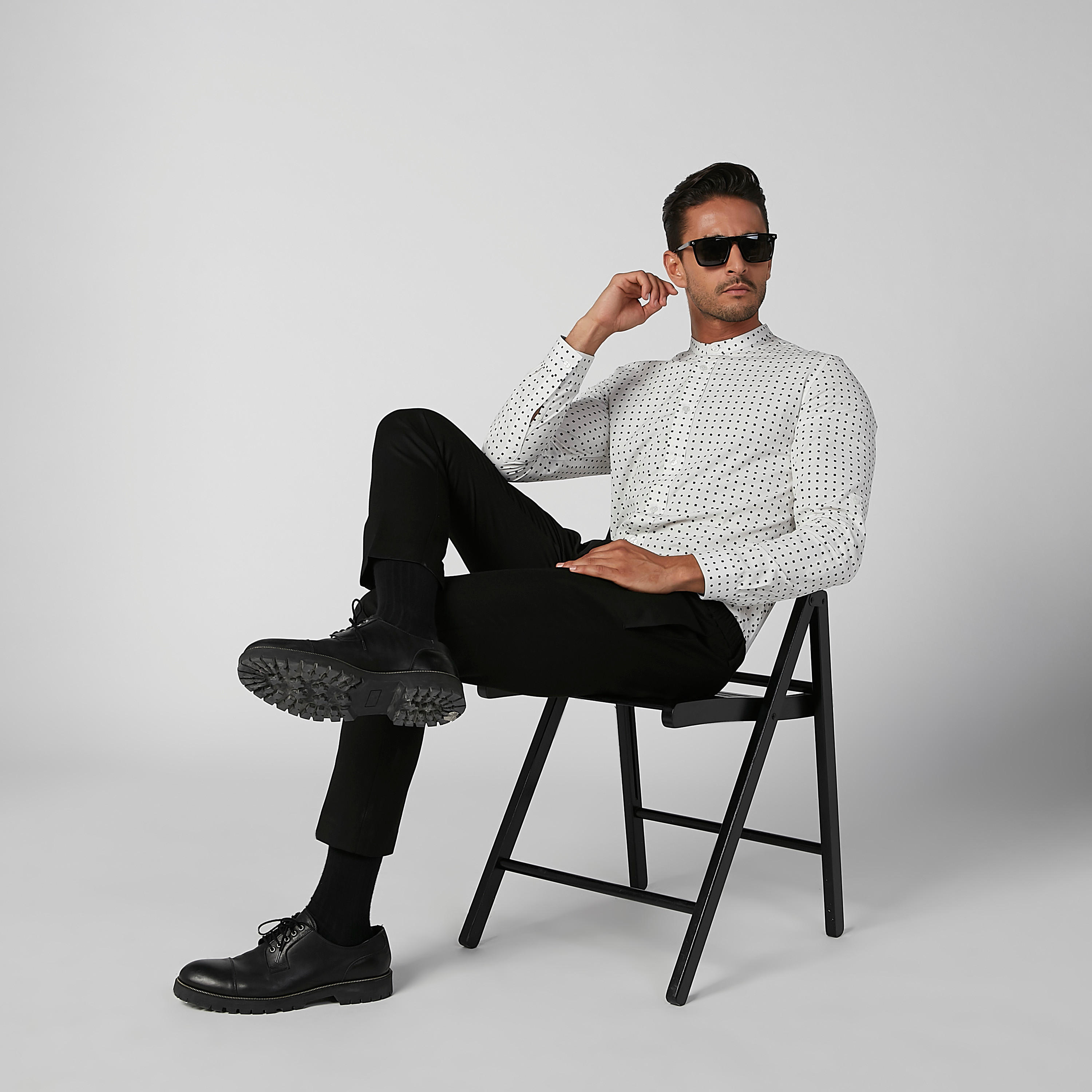 قميص مستدام سليم بياقة ماندارين وطبعات-men-clothing-shirts-image-4