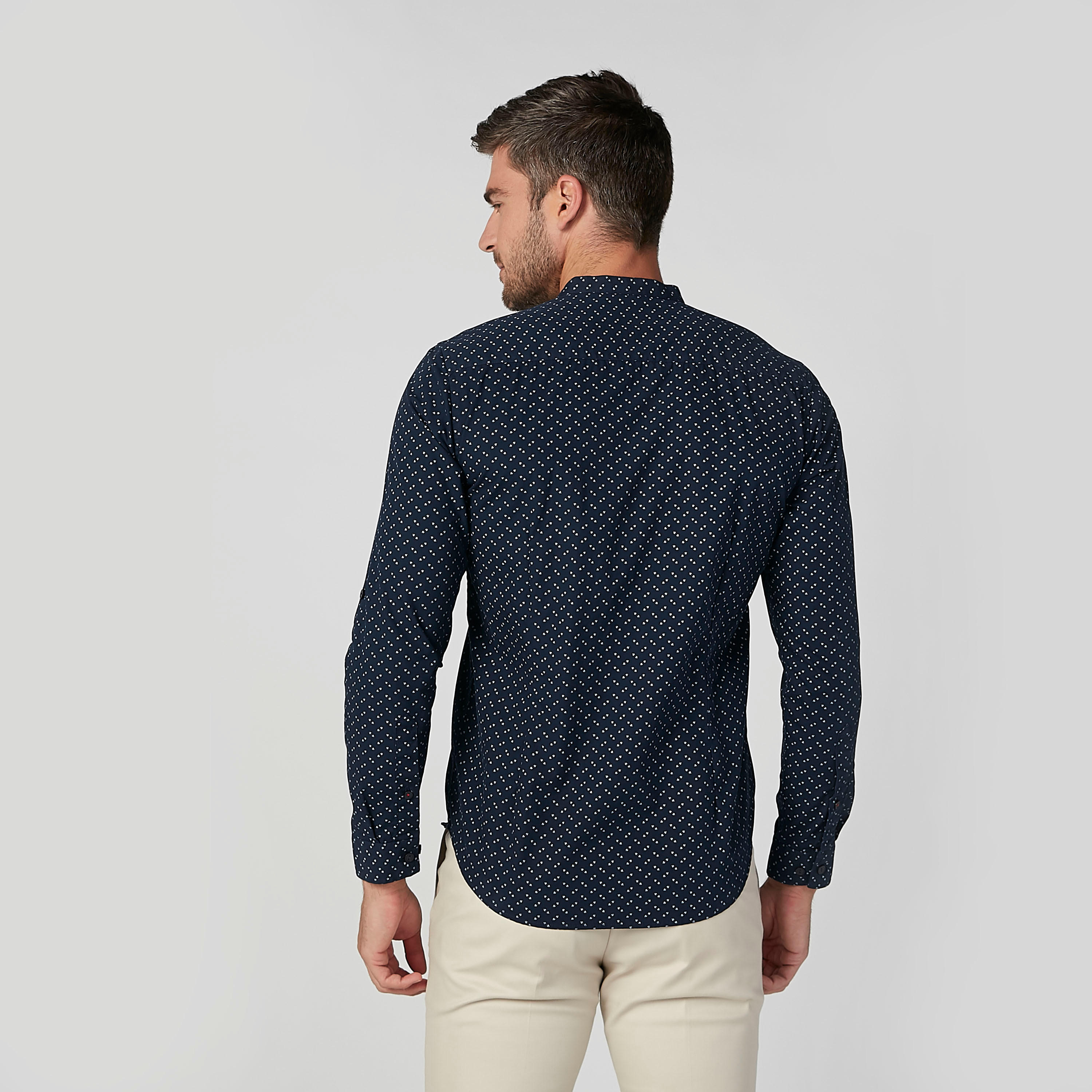 قميص مستدام سليم بياقة ماندارين وطبعات-men-clothing-shirts-image-4