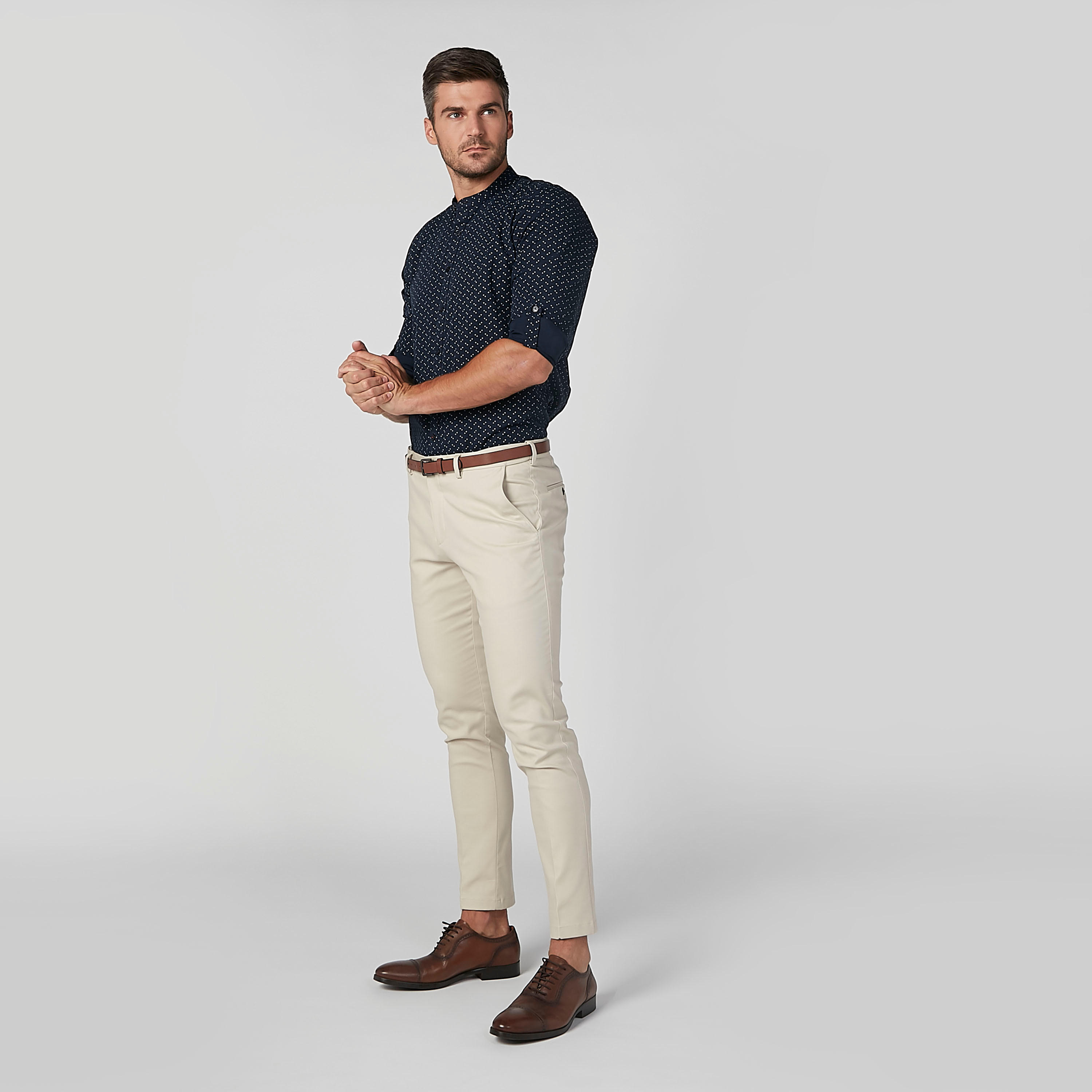 قميص مستدام سليم بياقة ماندارين وطبعات-men-clothing-shirts-image-6