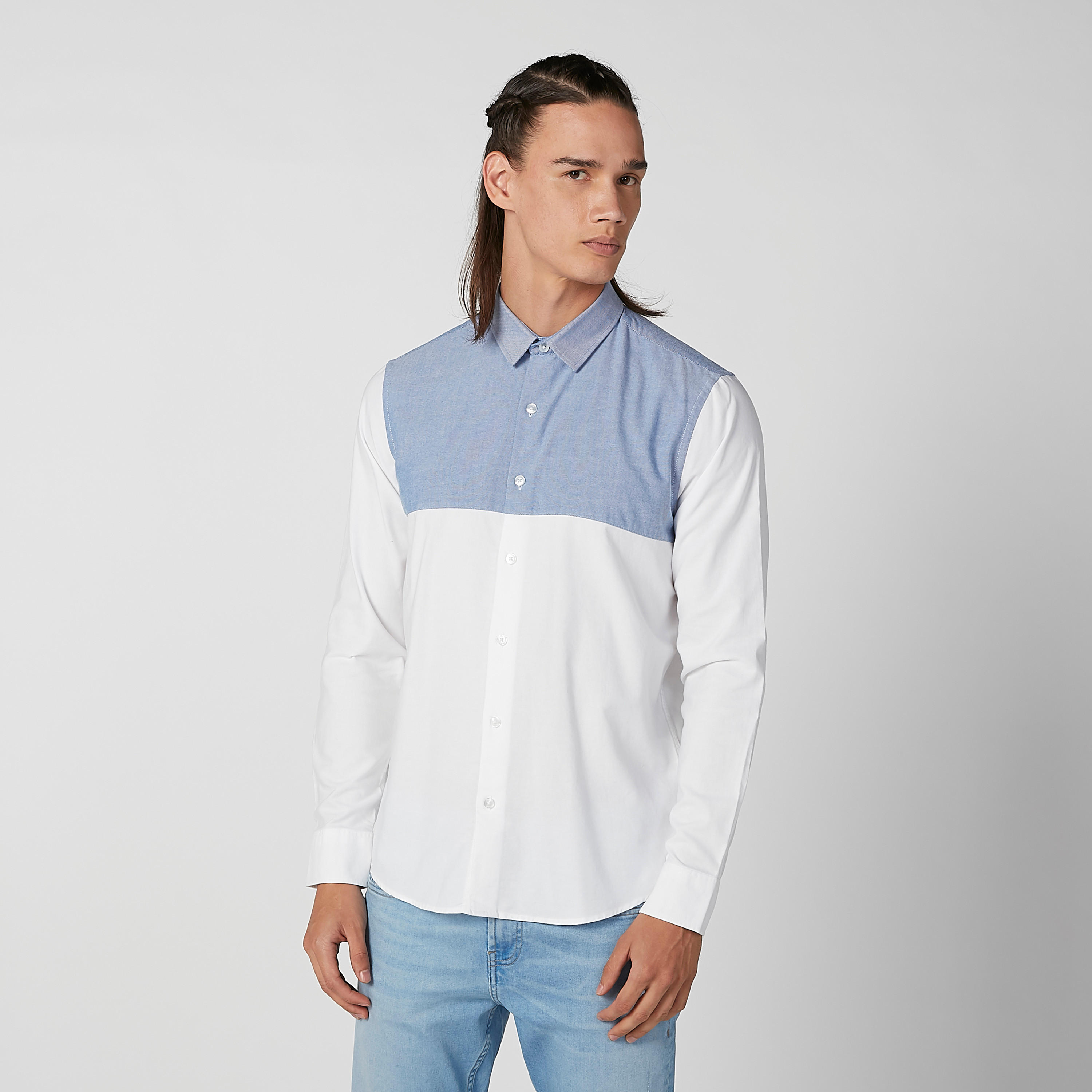 قميص مستدام سليم بتصاميم مغايرة وأكمام طويلة -men-clothing-shirts-image-1