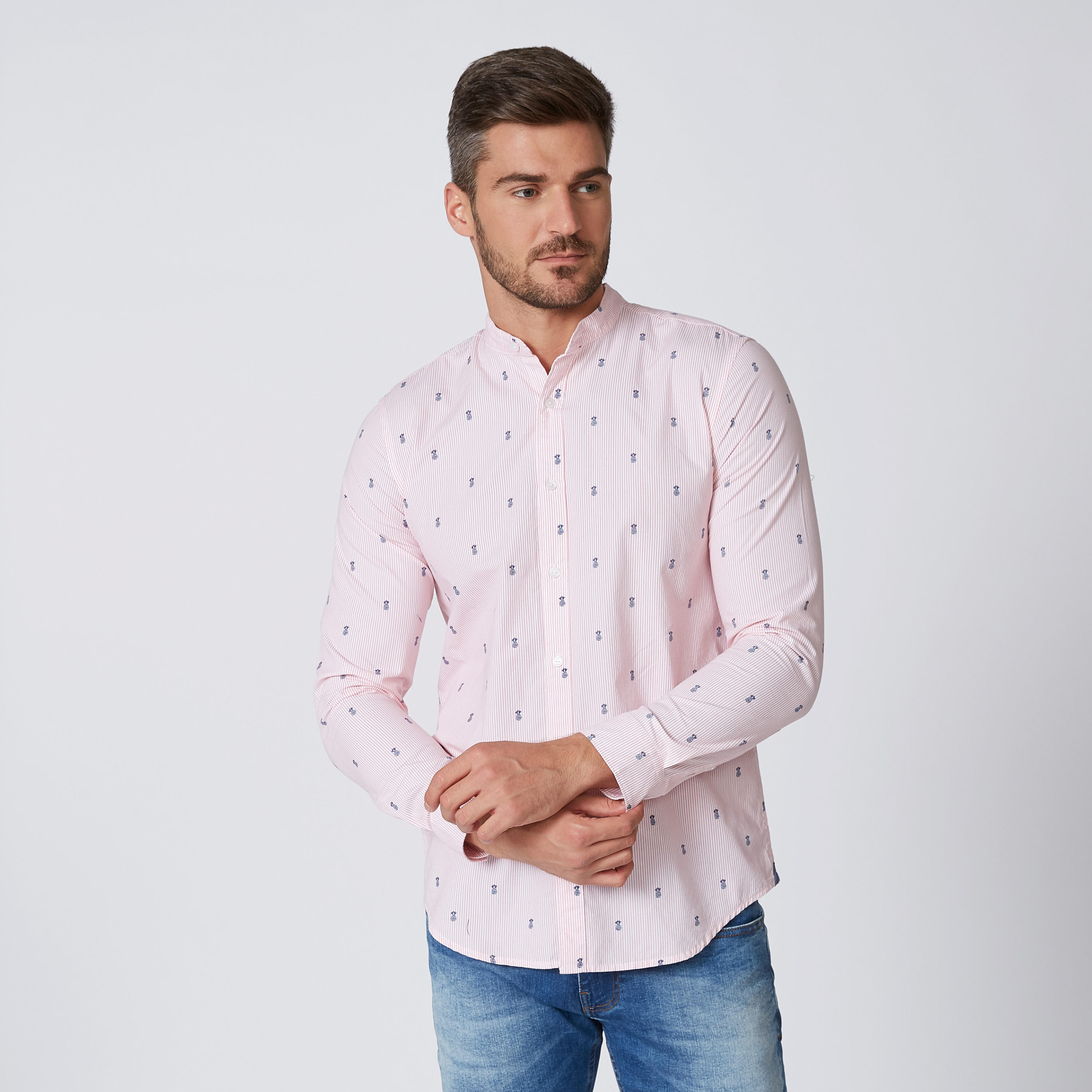 قميص بياقة ماندارين وأكمام طويلة وطبعات-men-clothing-shirts-image-1