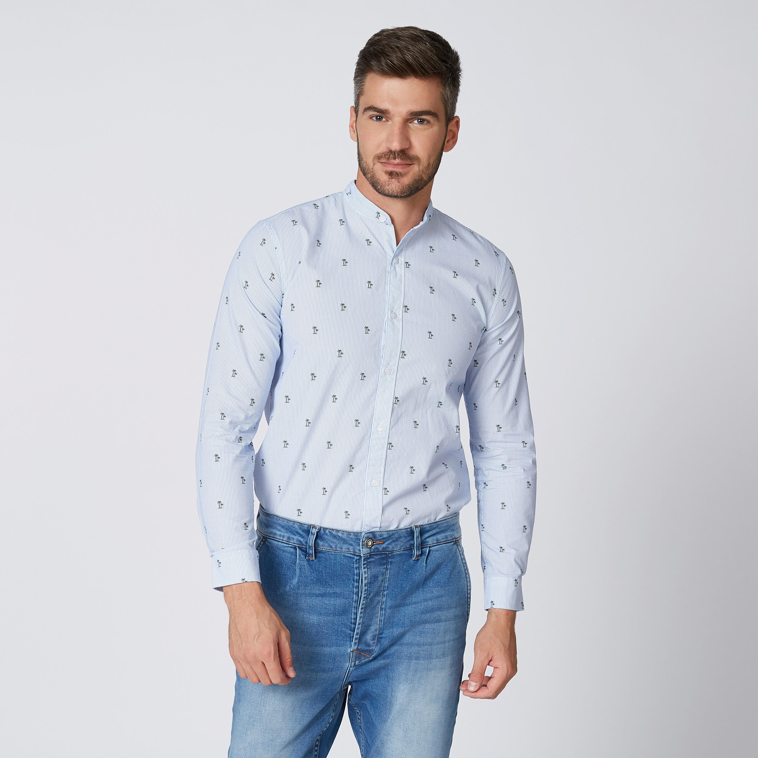 قميص بياقة ماندارين وأكمام طويلة وطبعات-men-clothing-shirts-image-1