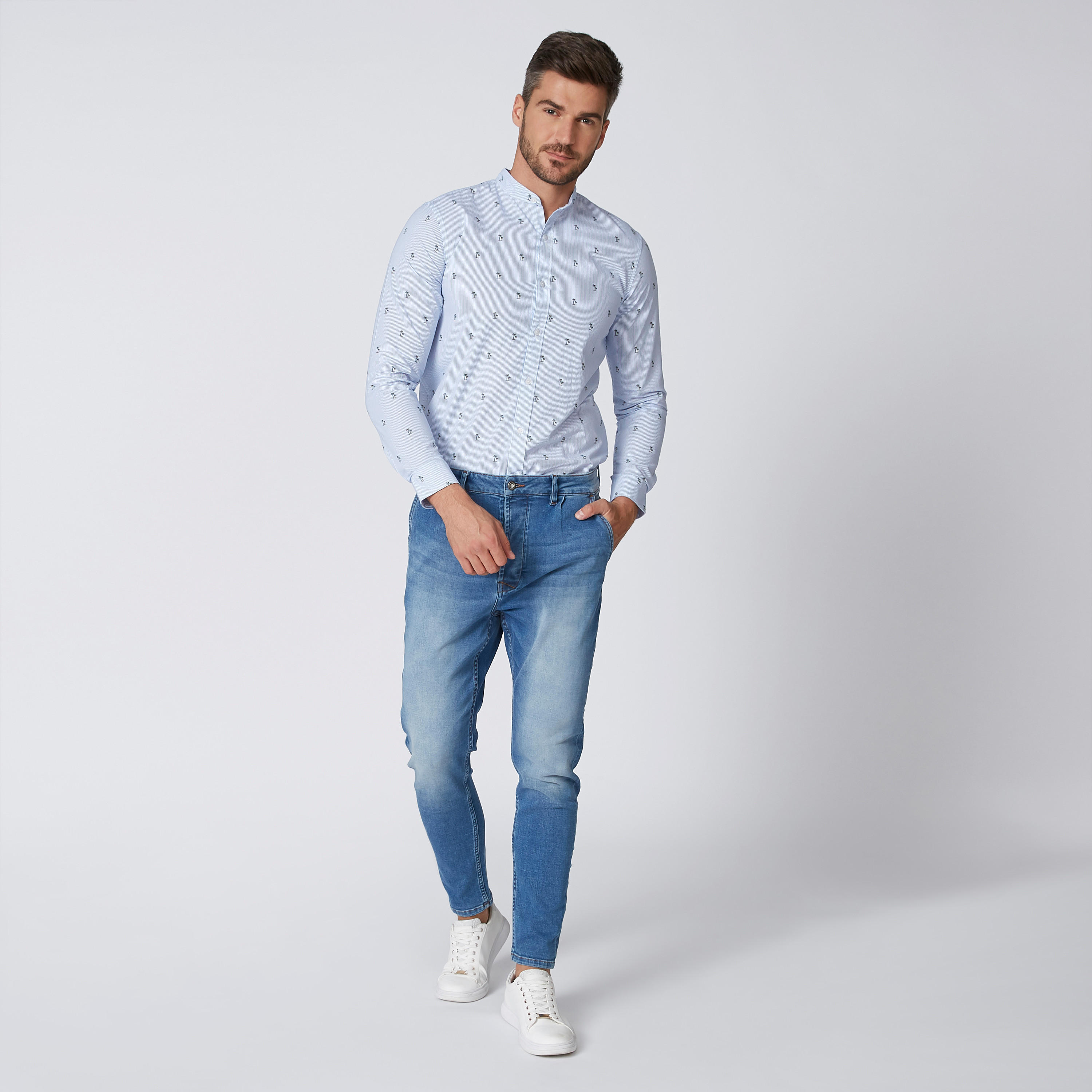قميص بياقة ماندارين وأكمام طويلة وطبعات-men-clothing-shirts-image-3