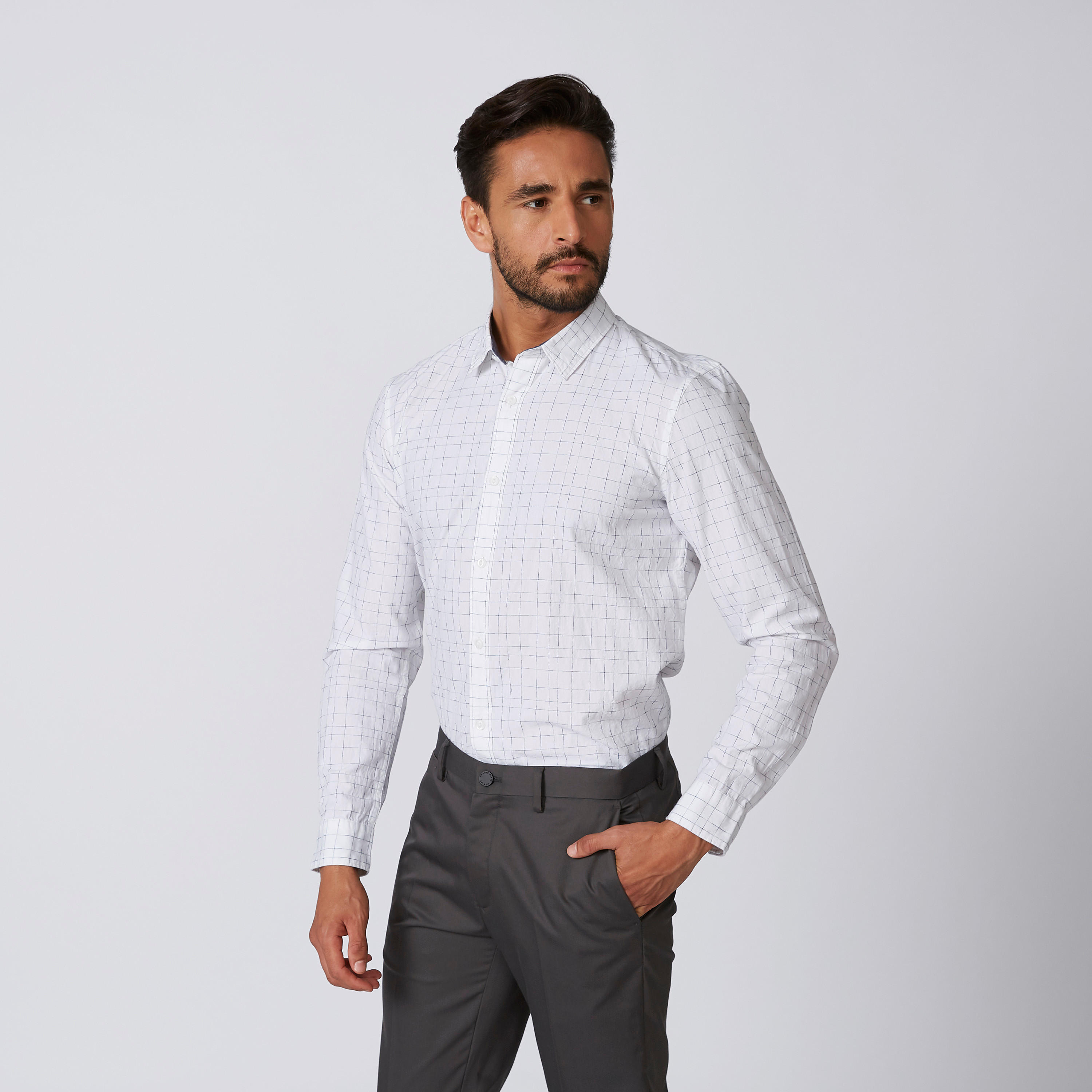 Chequered Shirt with Spread Collar and Long Sleeves-men-clothing-shirts-image-1