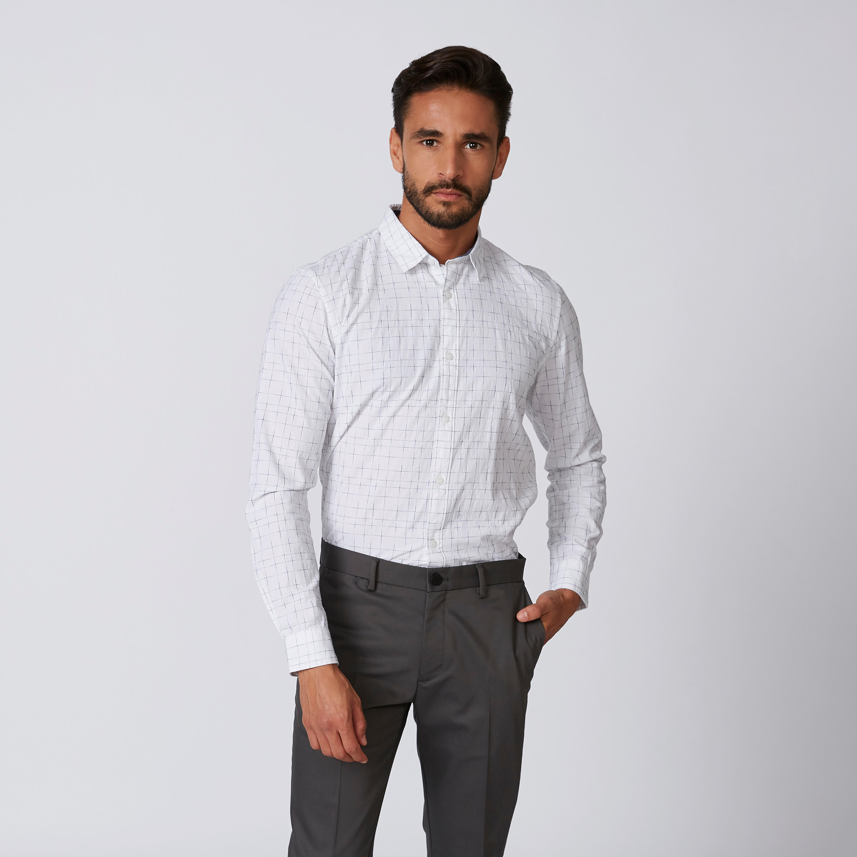 Chequered Shirt with Spread Collar and Long Sleeves-men-clothing-shirts-image-2