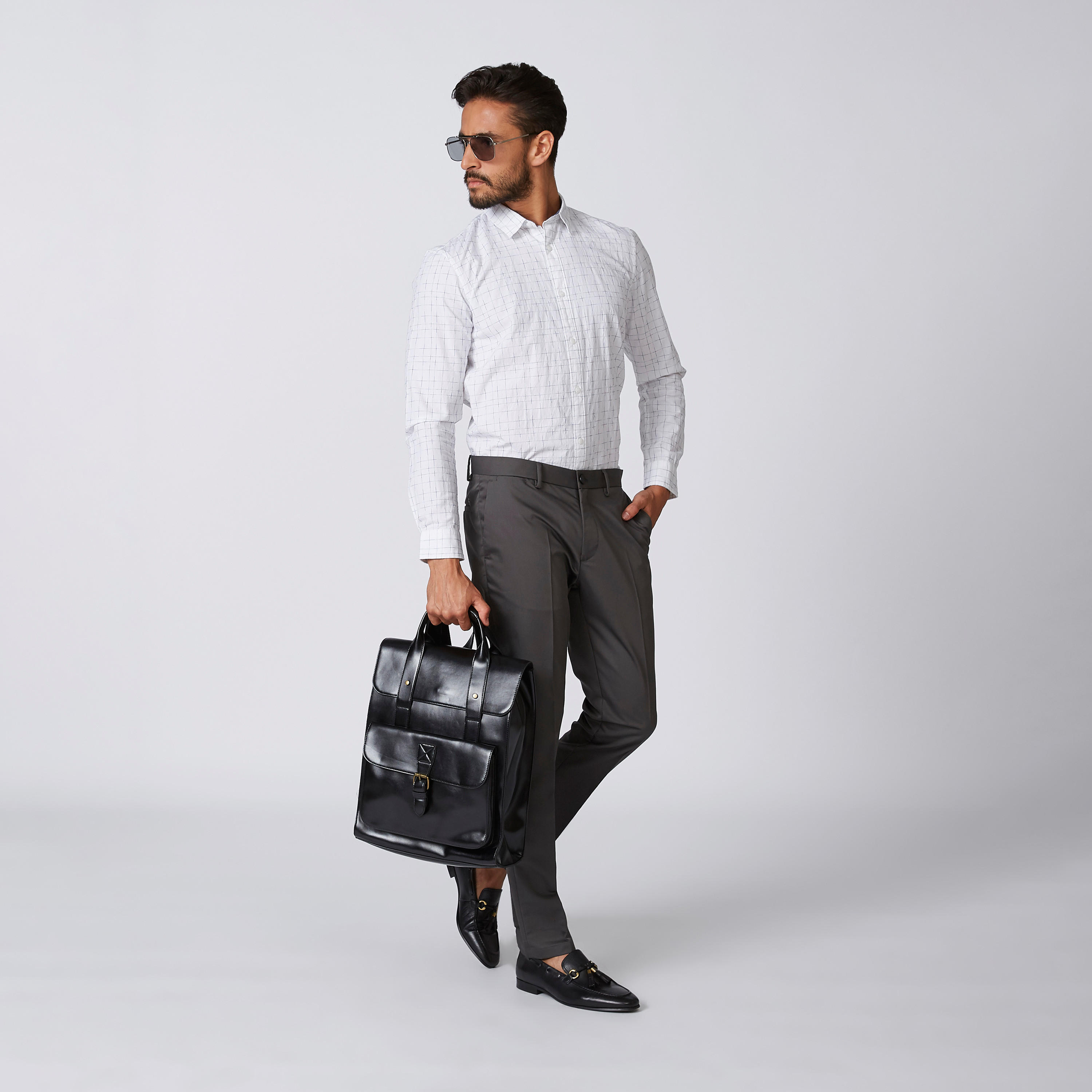 Chequered Shirt with Spread Collar and Long Sleeves-men-clothing-shirts-image-5
