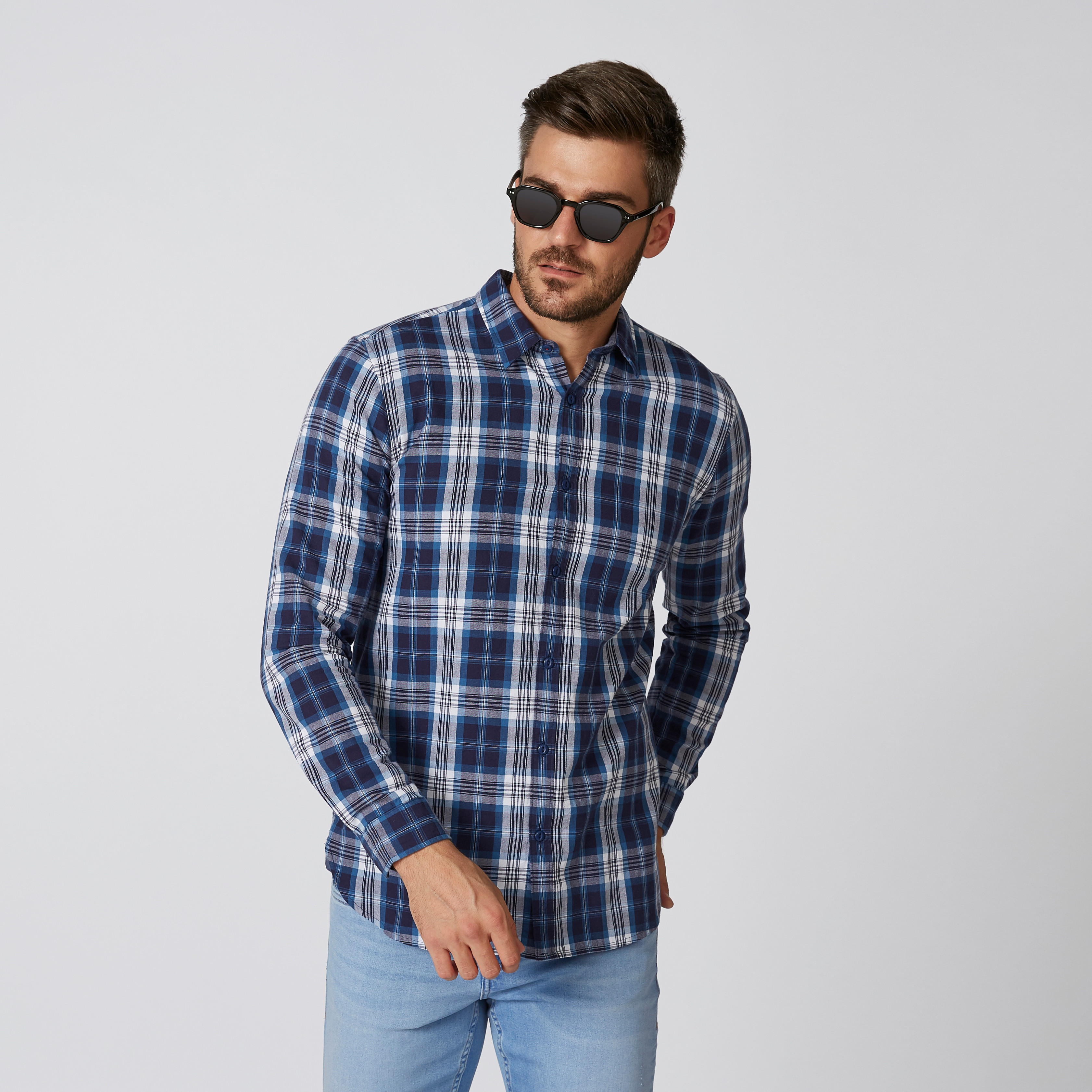 Chequered Shirt with Spread Collar and Long Sleeves-men-clothing-shirts-image-1