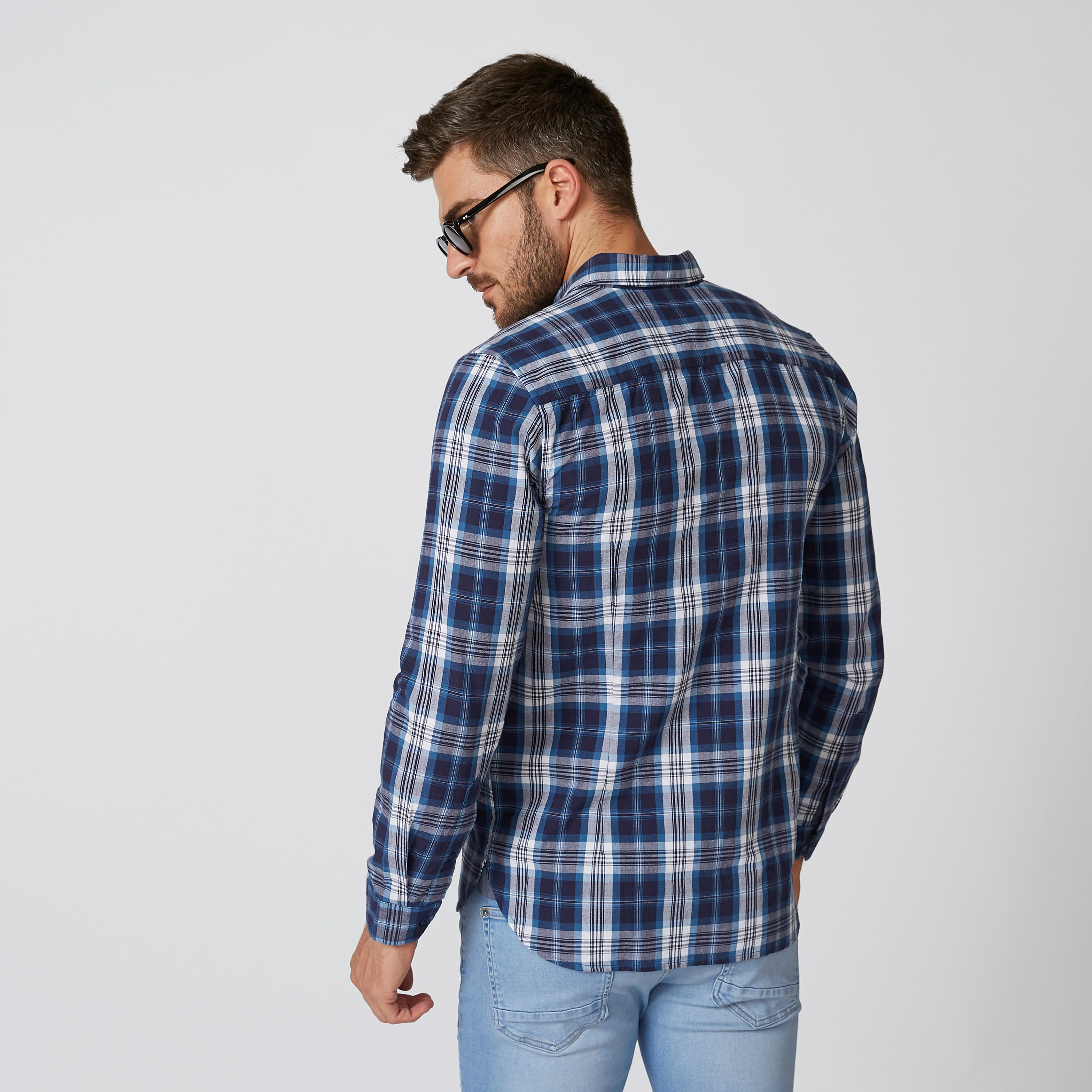 Chequered Shirt with Spread Collar and Long Sleeves-men-clothing-shirts-image-3