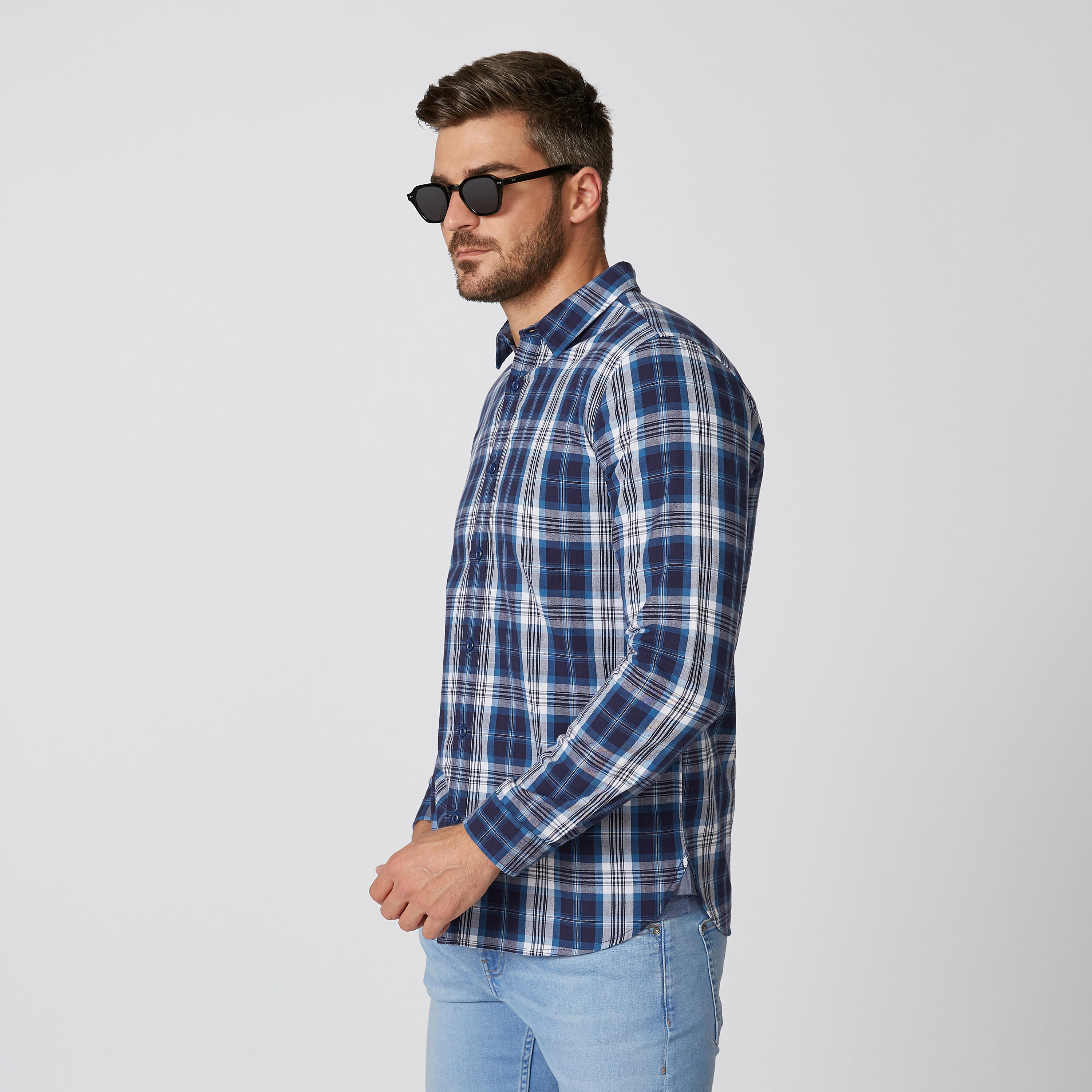 Chequered Shirt with Spread Collar and Long Sleeves-men-clothing-shirts-image-4
