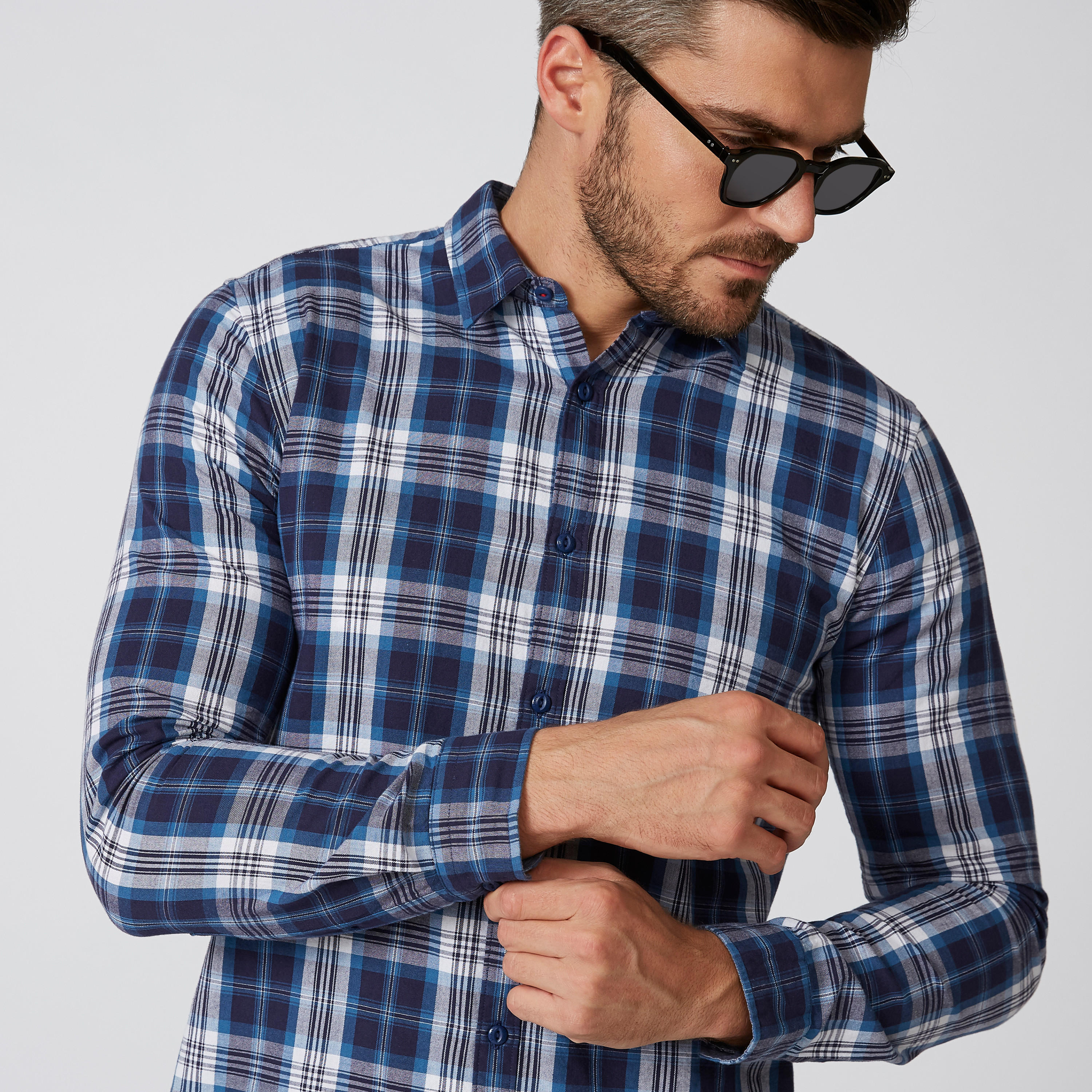 Chequered Shirt with Spread Collar and Long Sleeves-men-clothing-shirts-image-5