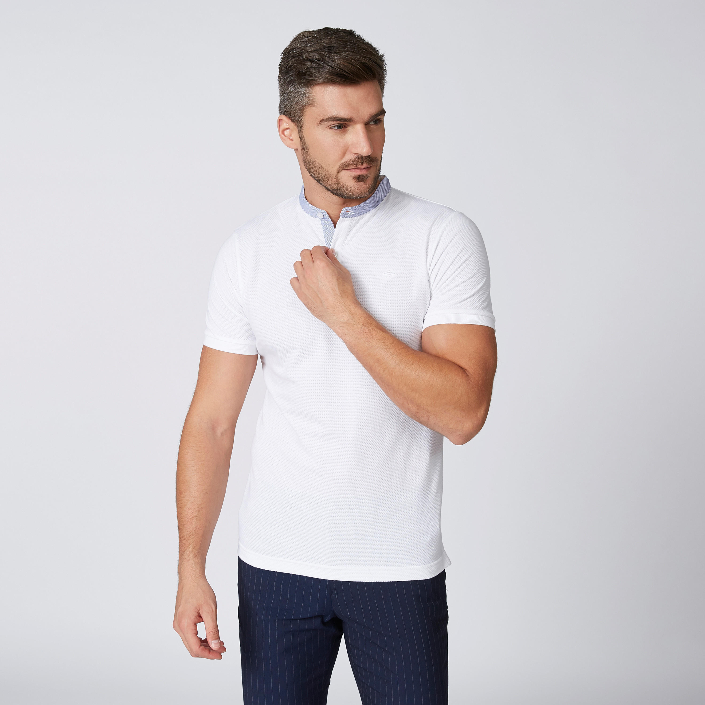 تيشيرت مستدام مقلّم سادة سليم بياقة ماندارين -men-clothing-tshirtsandpolos-polos-image-5