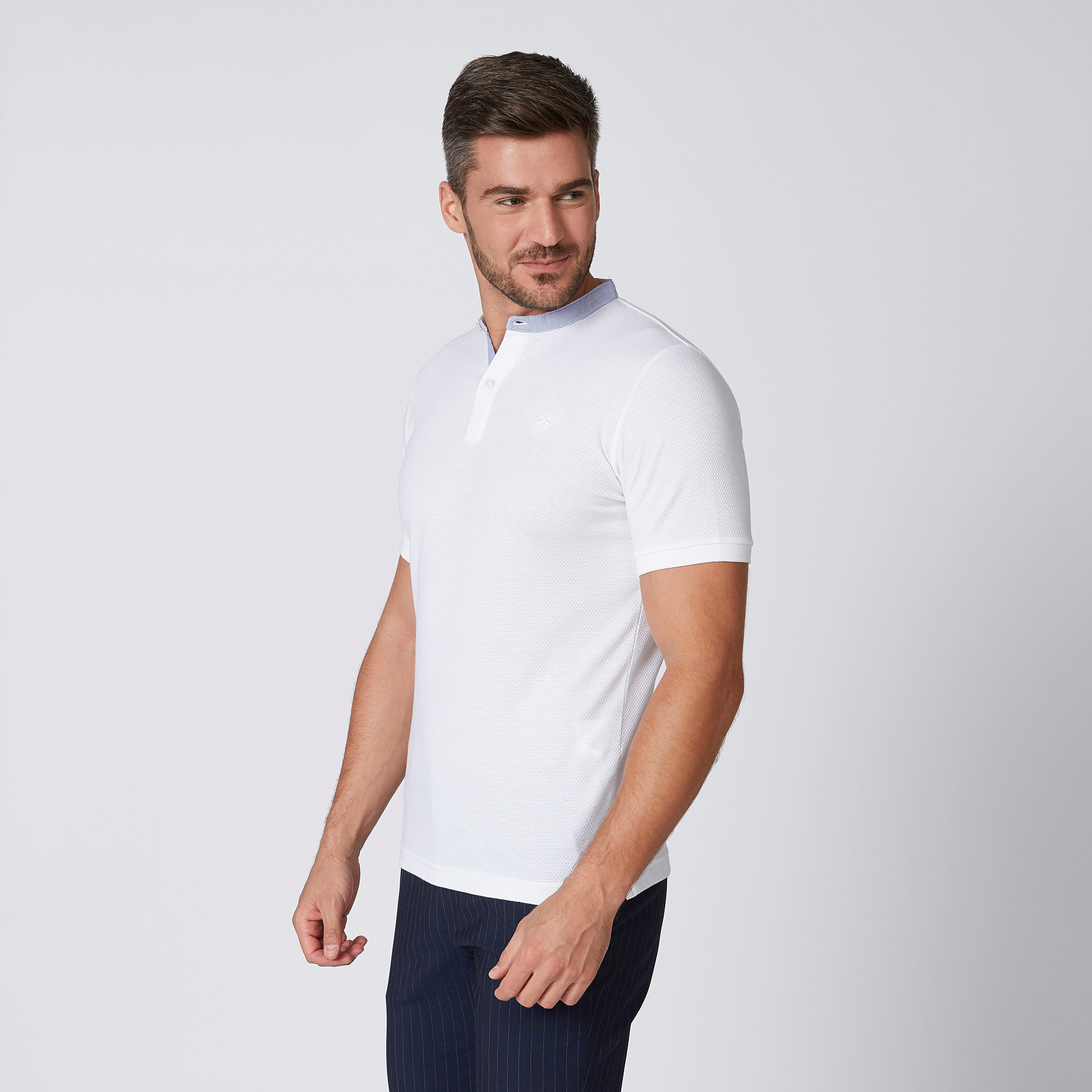 تيشيرت مستدام مقلّم سادة سليم بياقة ماندارين -men-clothing-tshirtsandpolos-polos-image-2