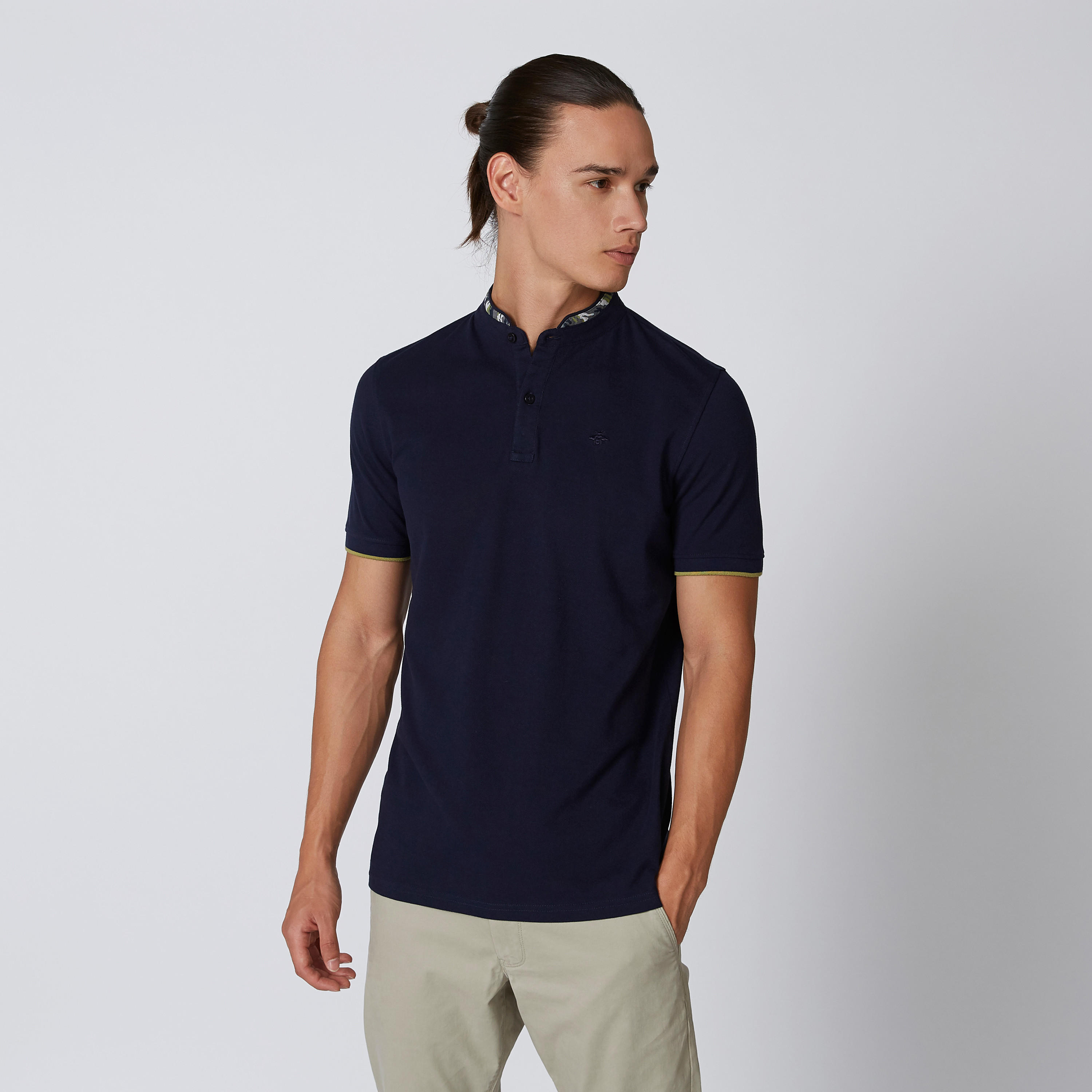 Sustainable Slim Fit Plain T-shirt with Printed Mandarin Collar-men-clothing-tshirtsandpolos-polos-image-1