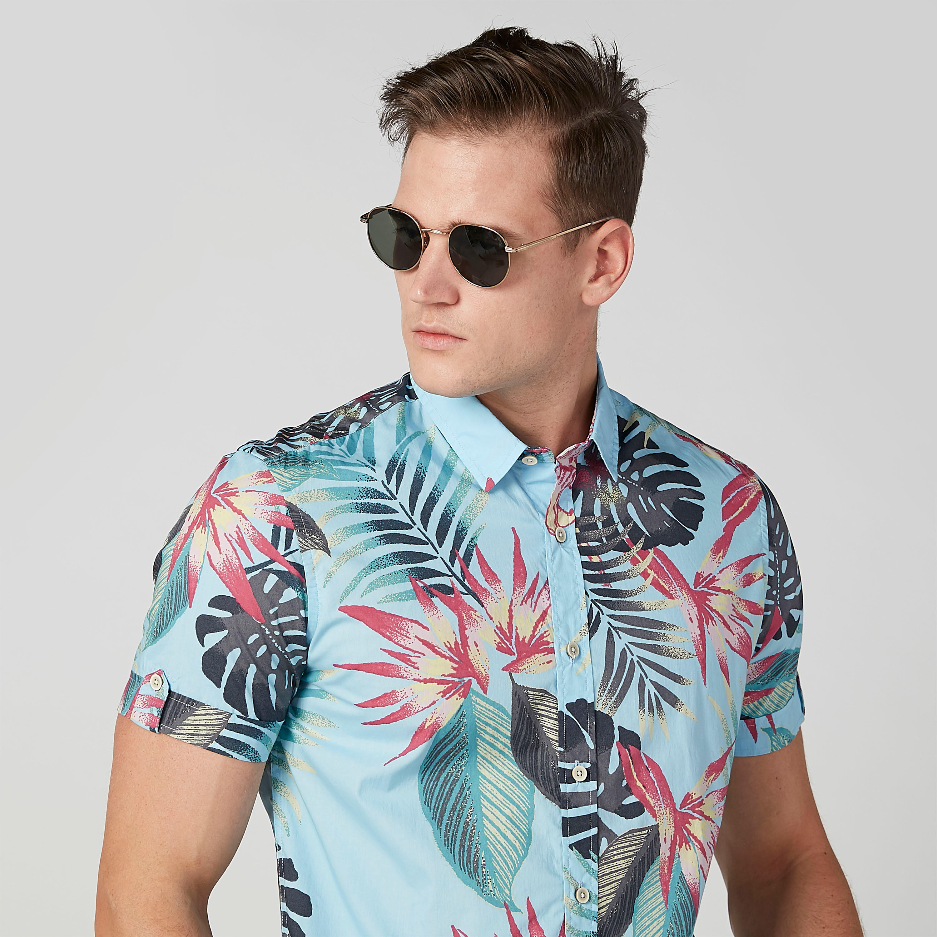 قميص مستدام سليم بأكمام قصيرة وطبعات-men-clothing-shirts-image-1