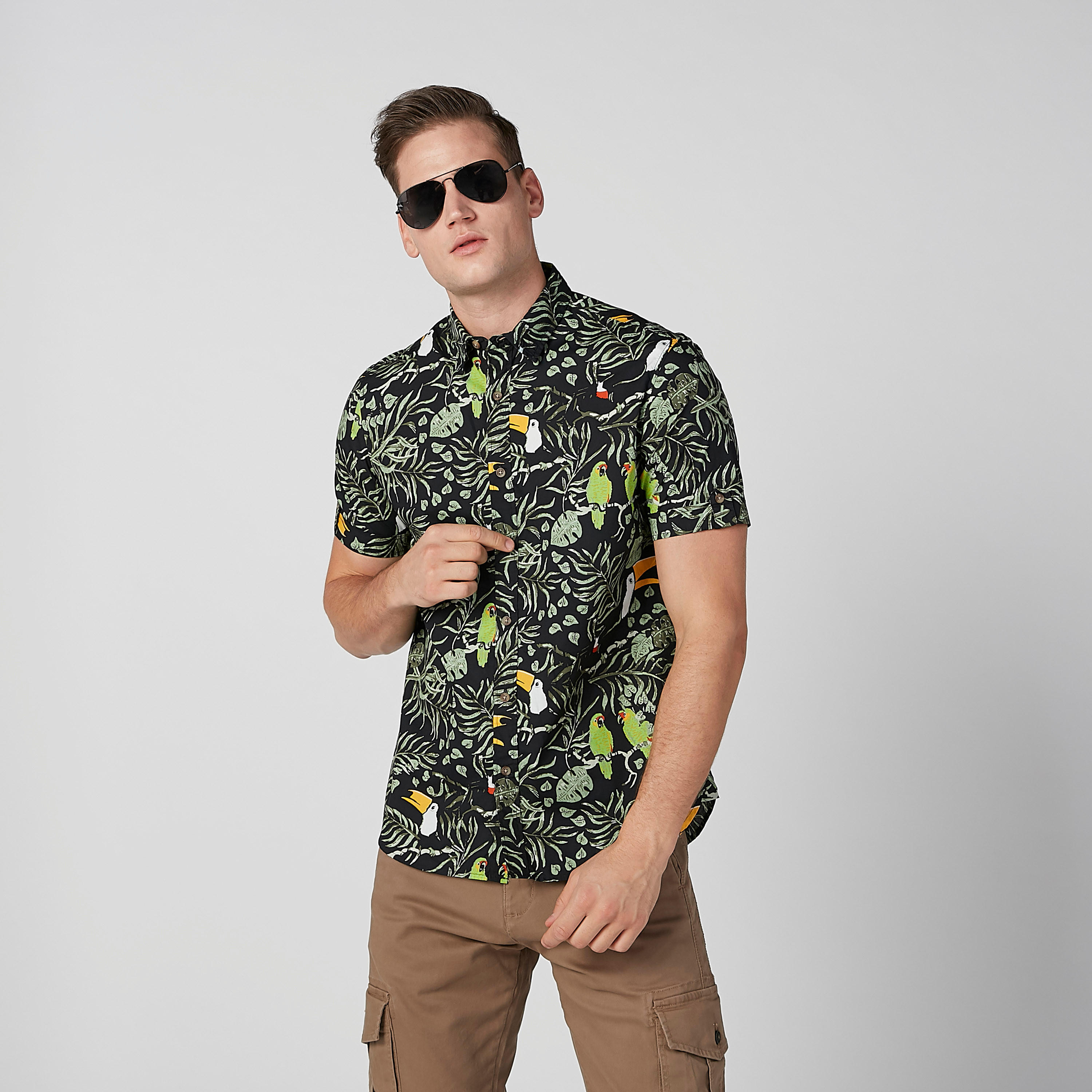 قميص مستدام سليم بأكمام قصيرة وطبعات -men-clothing-shirts-image-1