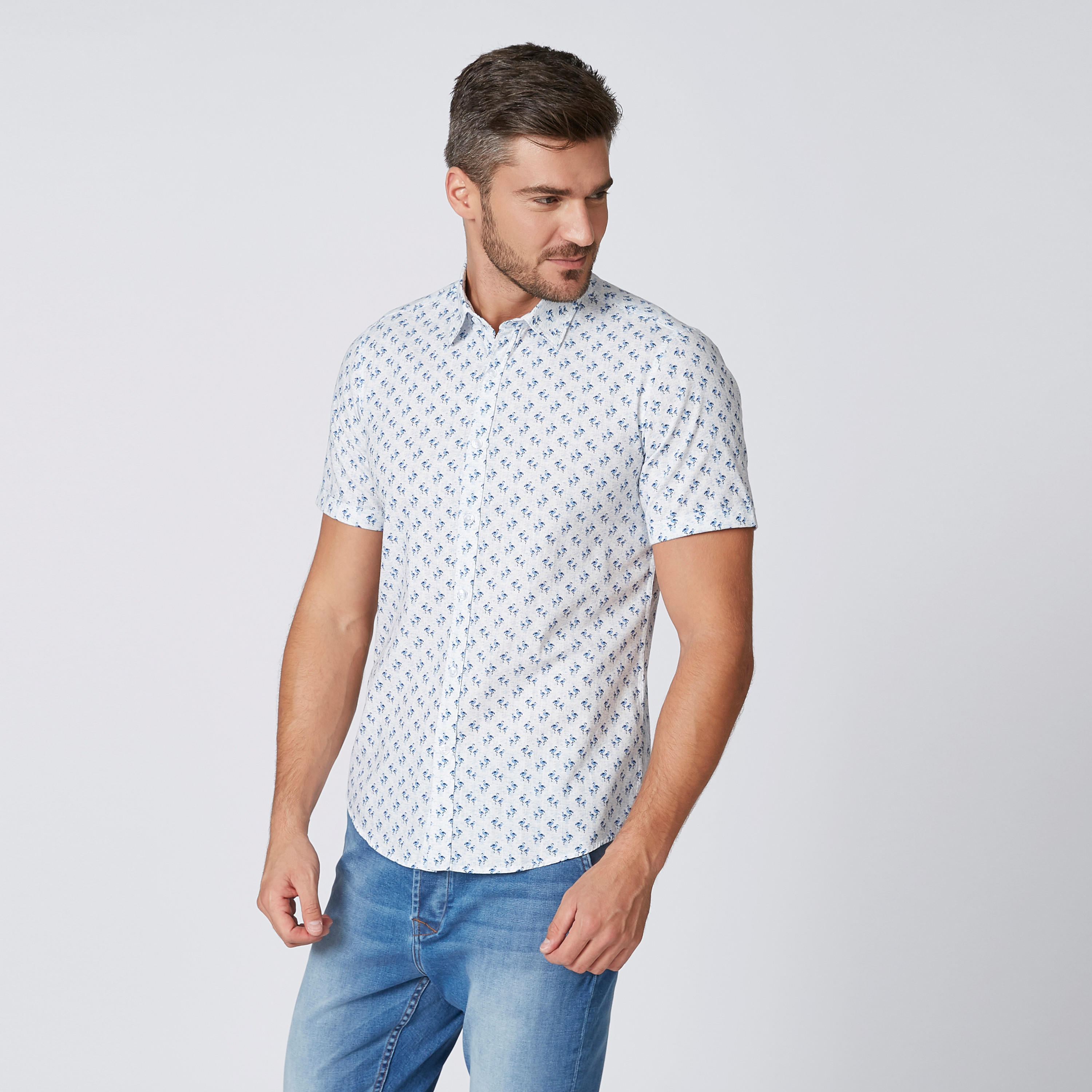 قميص مستدام سليم بأكمام قصيرة وطبعات -men-clothing-shirts-image-1