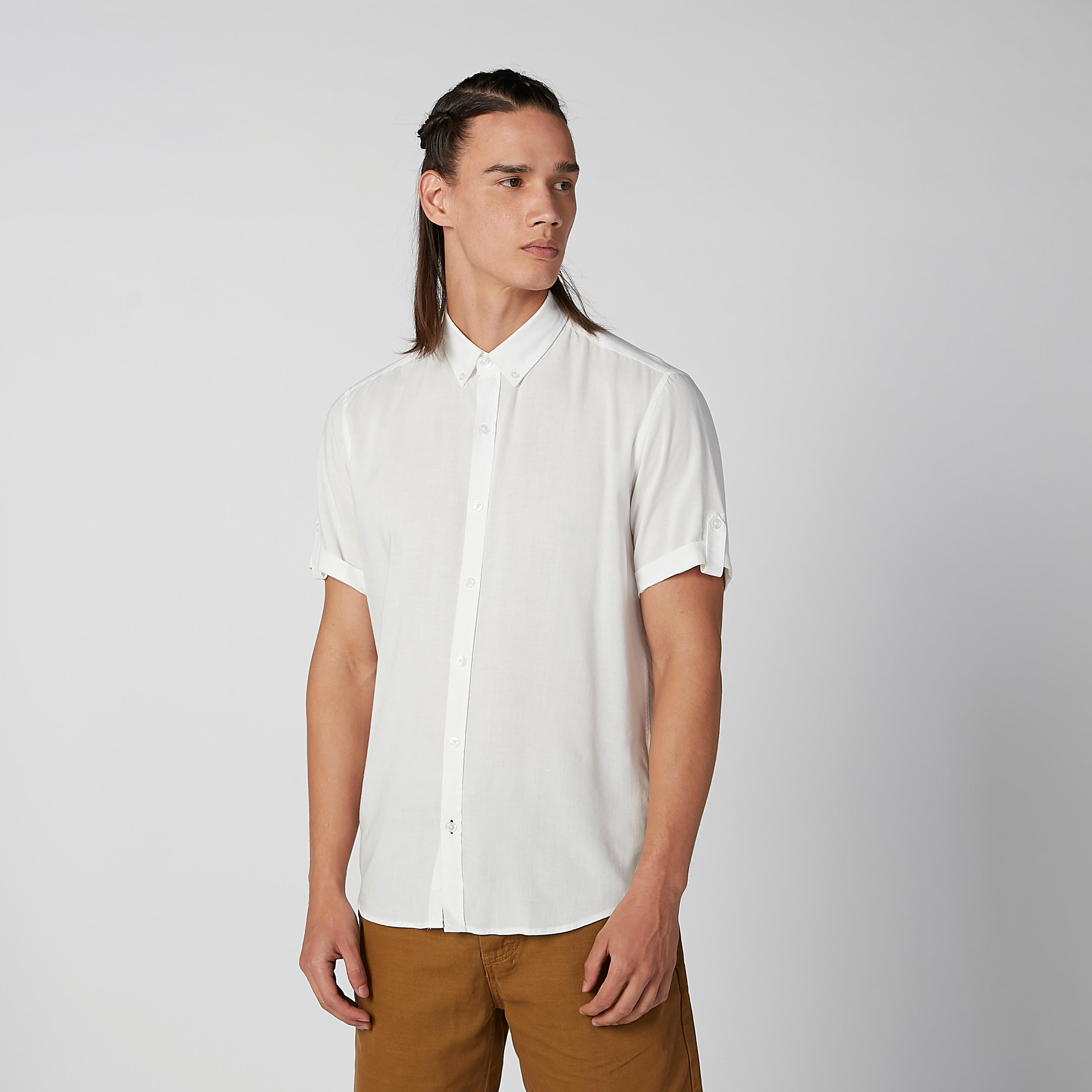 قميص مستدام سليم مستدام سادة بأكمام قصيرة -men-clothing-shirts-image-2