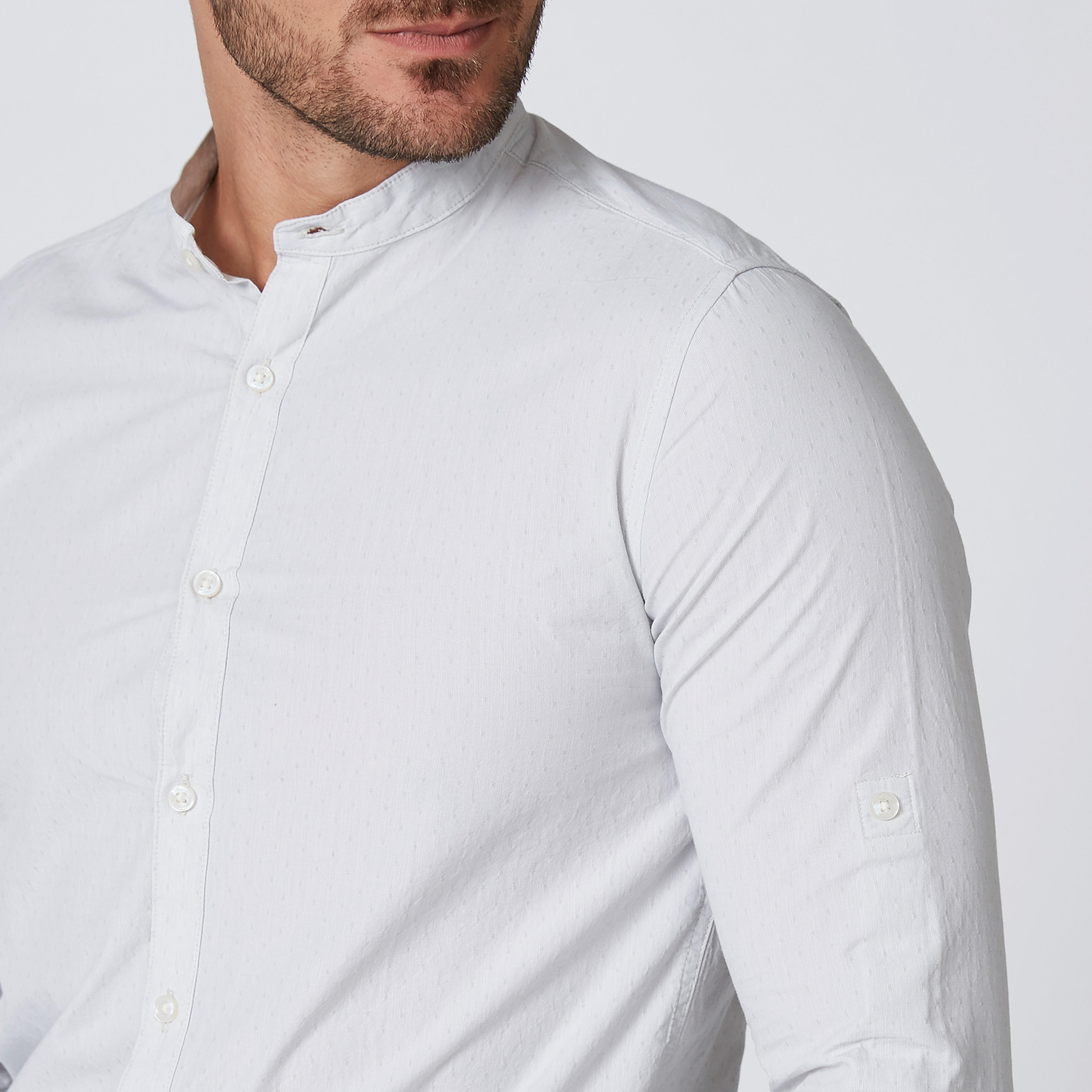 تيشيرت مستدامة سادة بقصّة سليم وياقة ماندارين وأكمام طويلة-men-clothing-shirts-image-3
