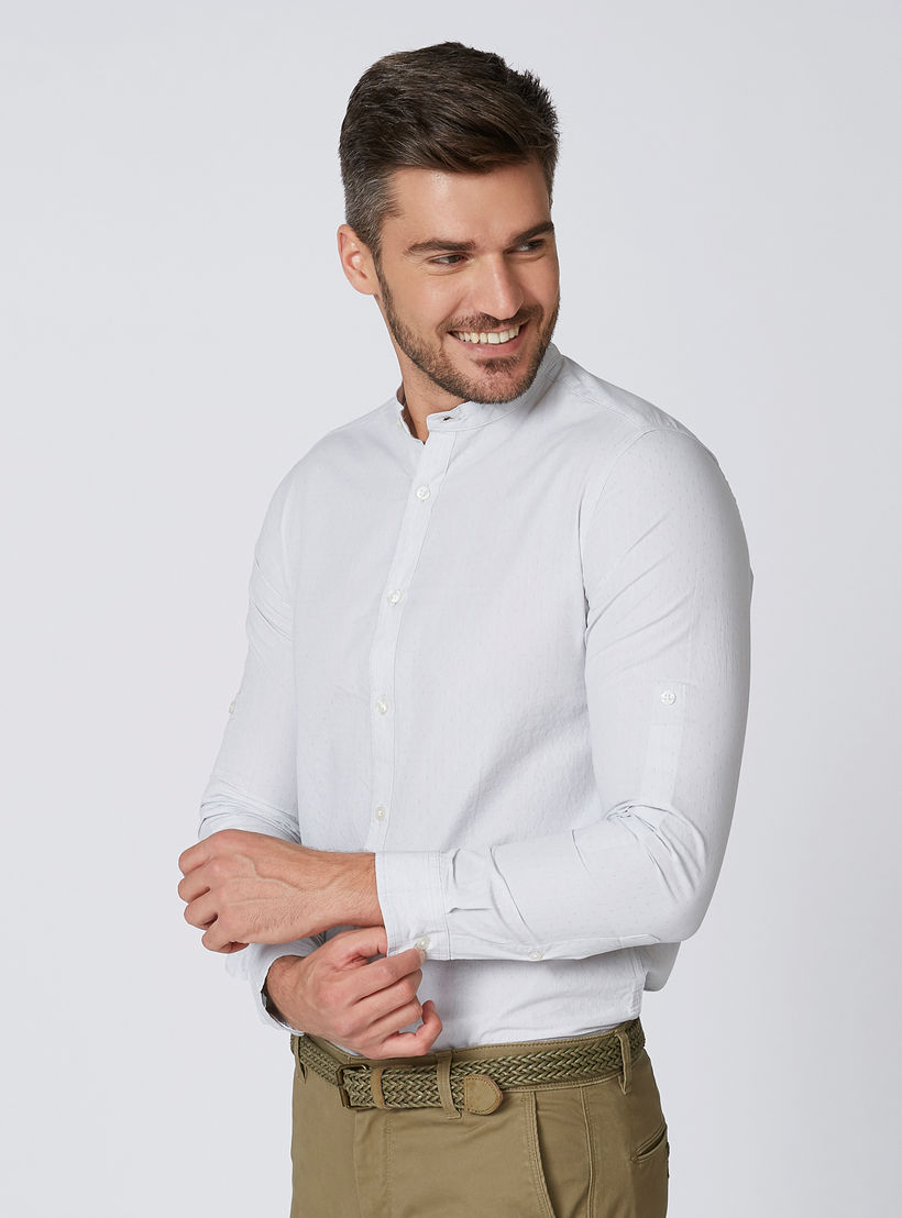 تيشيرت مستدامة سادة بقصّة سليم وياقة ماندارين وأكمام طويلة-men-clothing-shirts-image-4