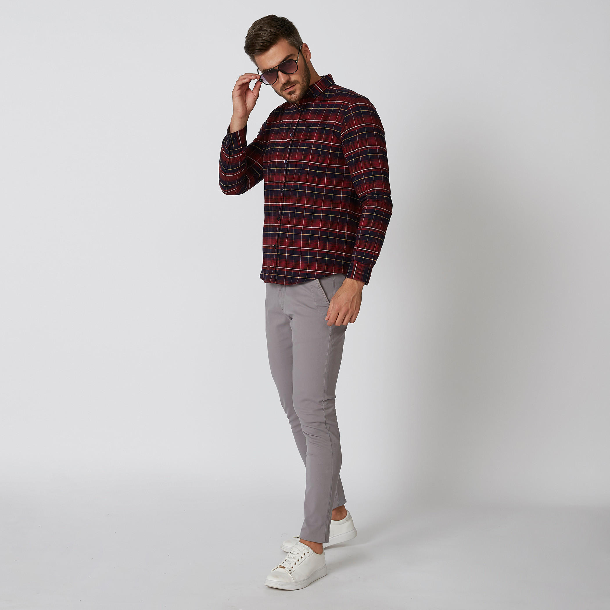 قميص مستدام كاروهات سليم بأكمام طويلة -men-clothing-shirts-image-2