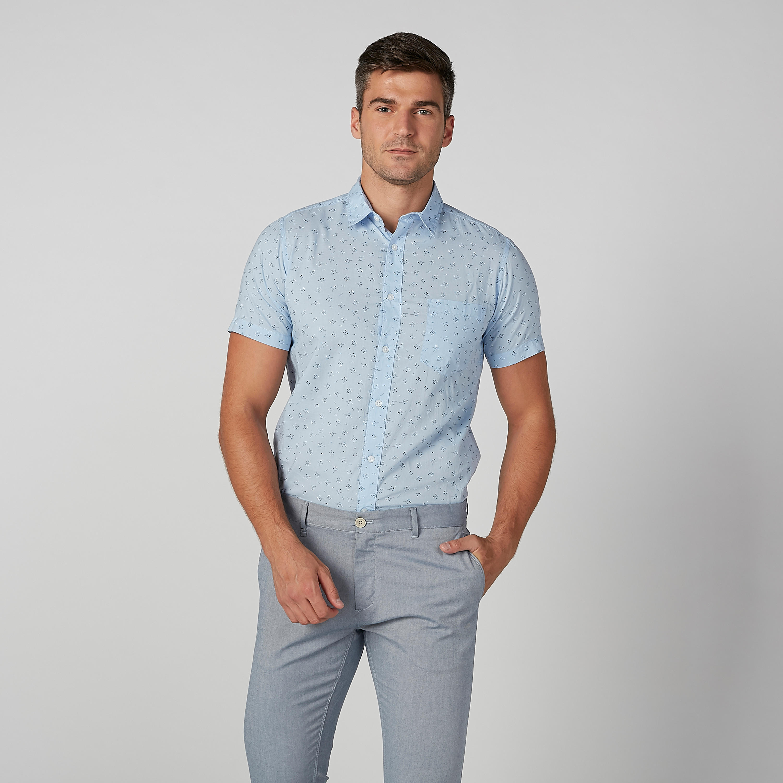 قميص مستدام سليم وأكمام قصيرة وطبعات -men-clothing-shirts-image-1