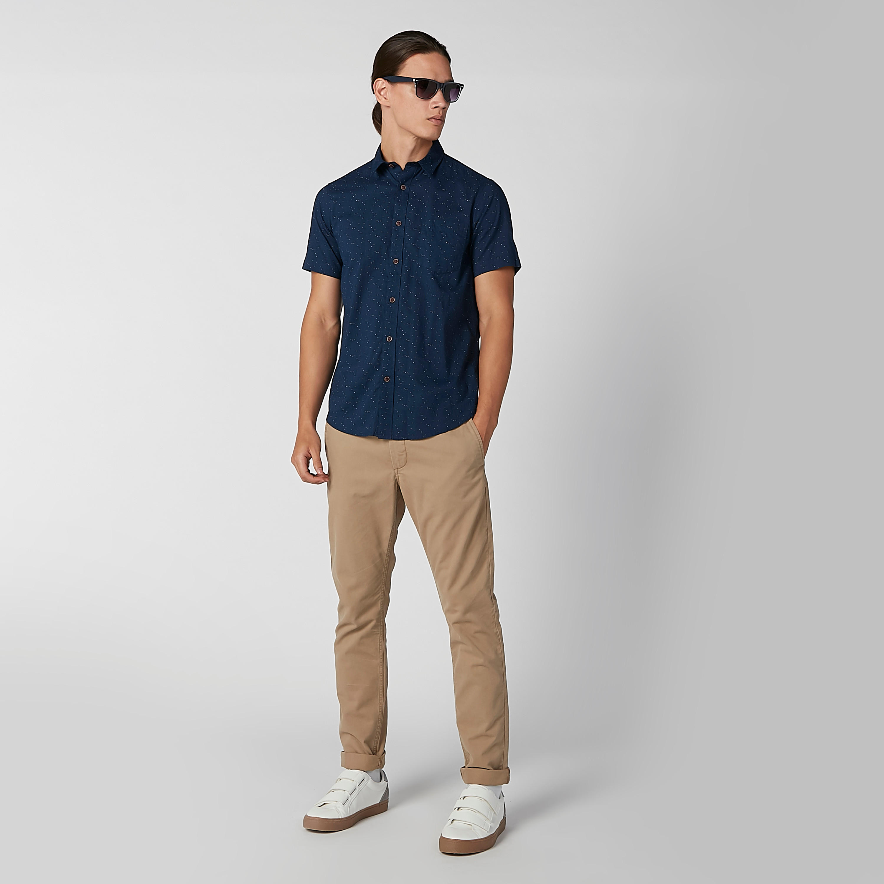 Sustainable Slim Fit Printed Shirt with Short Sleeves-men-clothing-shirts-image-1