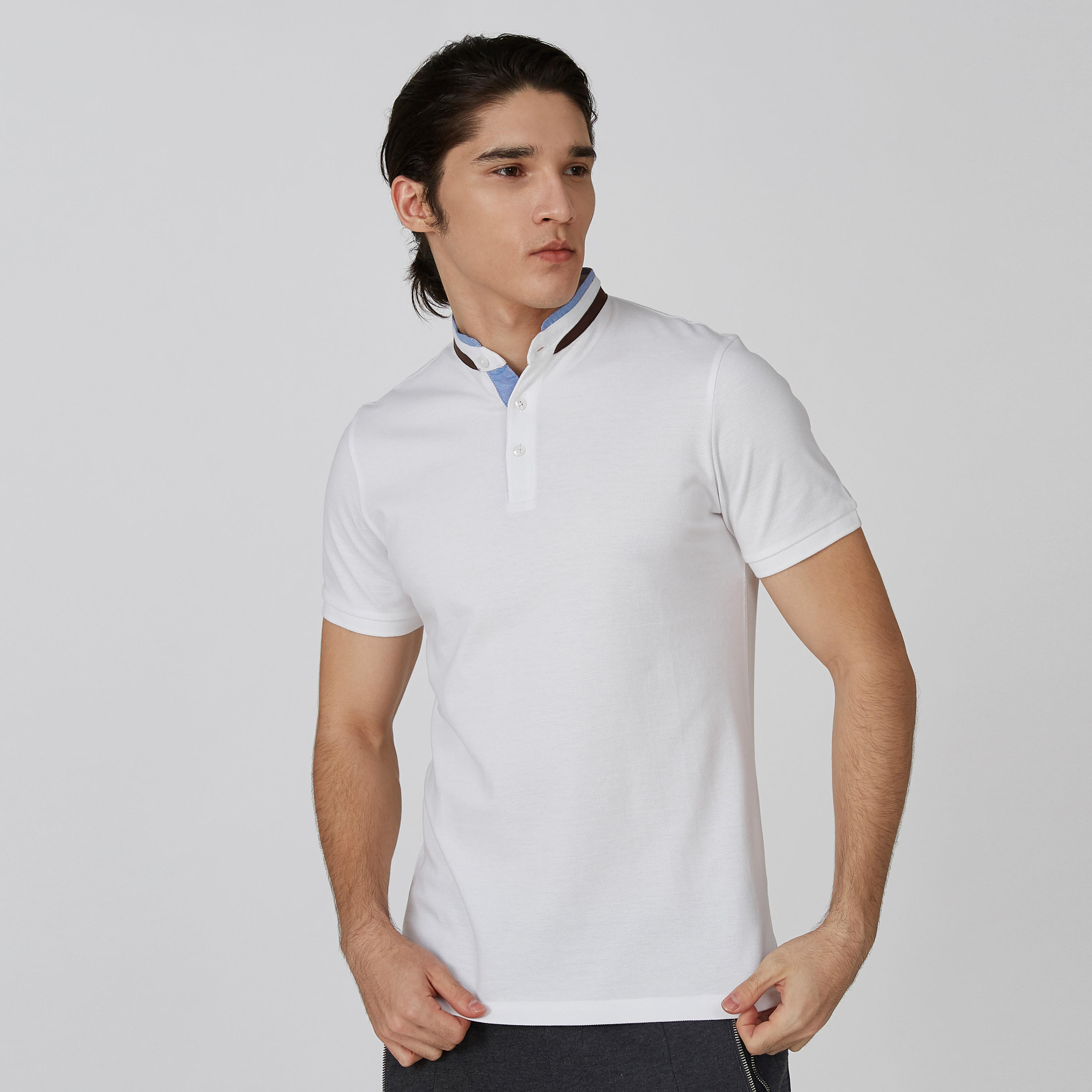 تي شيرت سادة بياقة ماندارين وأكمام قصيرة-men-clothing-tshirtsandpolos-polos-image-5
