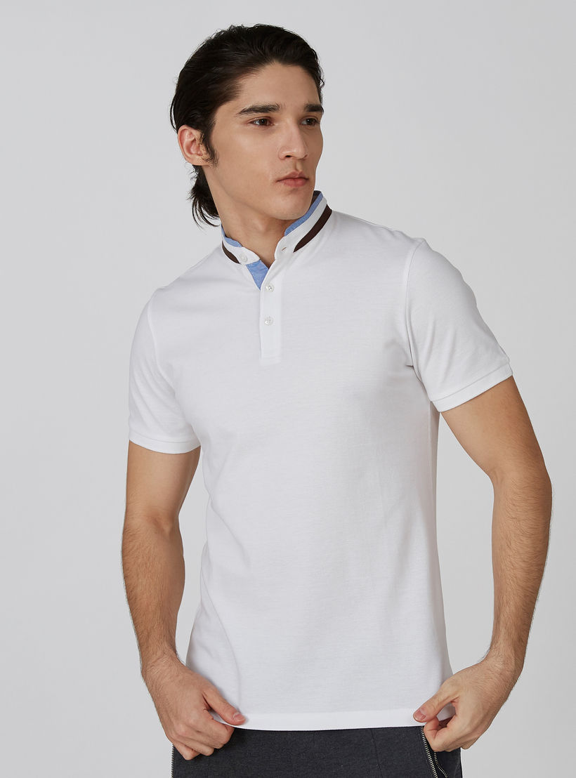 تي شيرت سادة بياقة ماندارين وأكمام قصيرة-men-clothing-tshirtsandpolos-polos-image-5