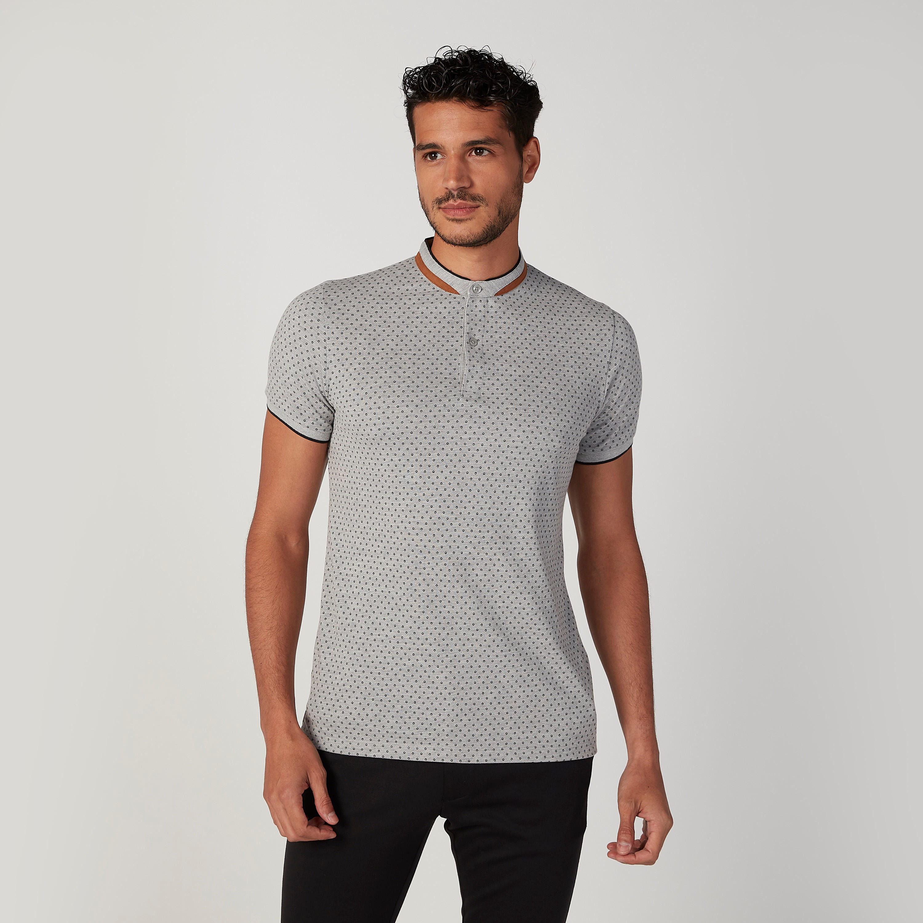 Sustainable Slim Fit Printed T-shirt with Mandarin Collar-men-clothing-tshirtsandpolos-polos-image-1