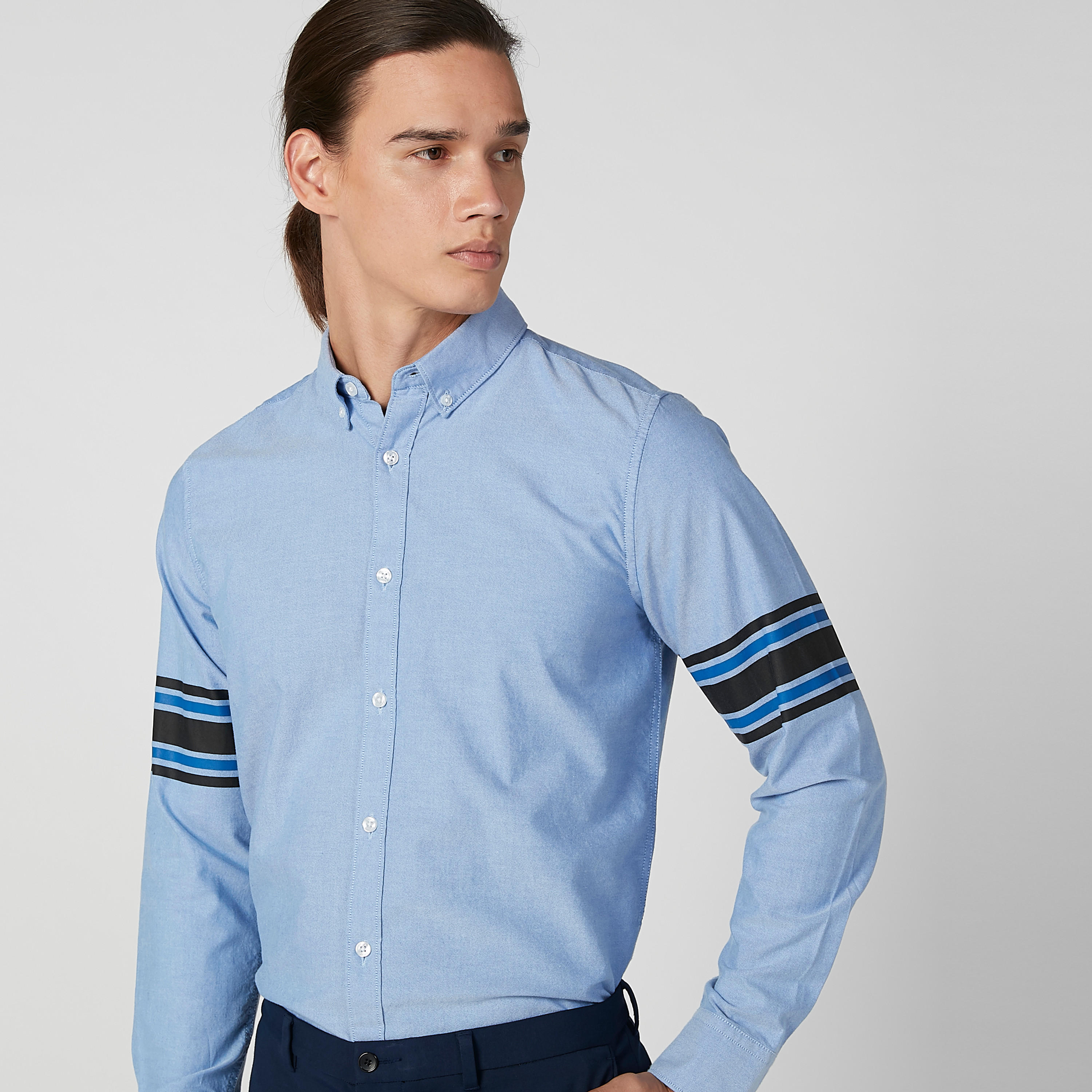 قميص سادة مقلّم بياقة عاديّة وأكمام طويلة-men-clothing-shirts-image-2
