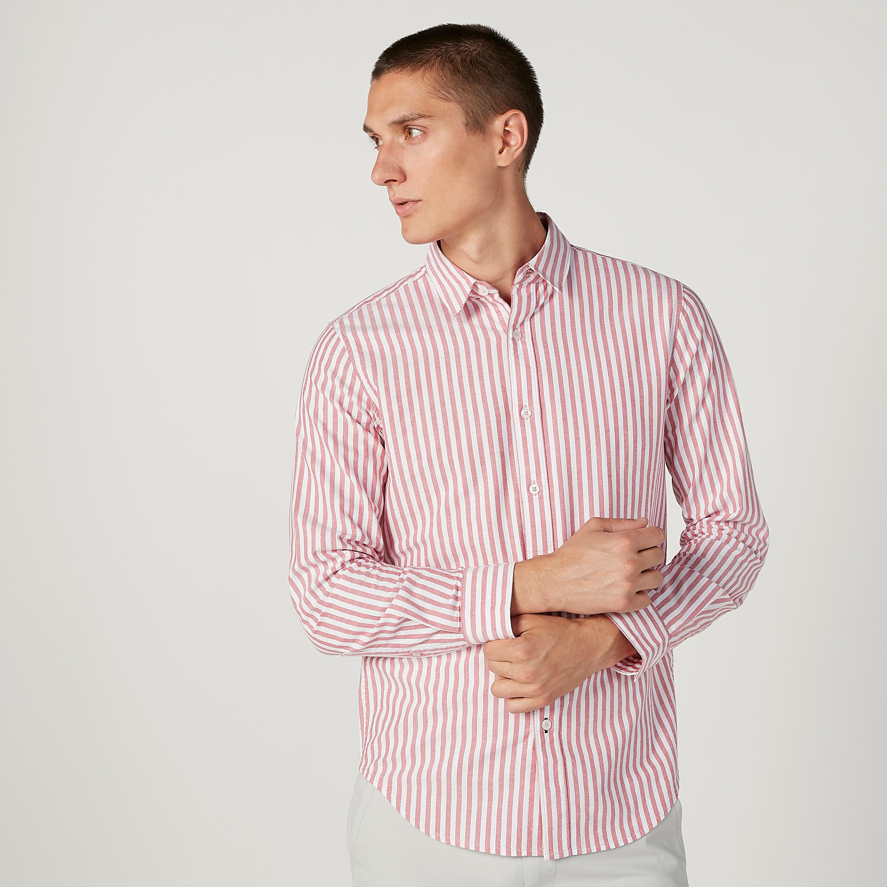 قميص مستدام سليم مخطط بأكمام طويلة وياقة عادية -men-clothing-shirts-image-1