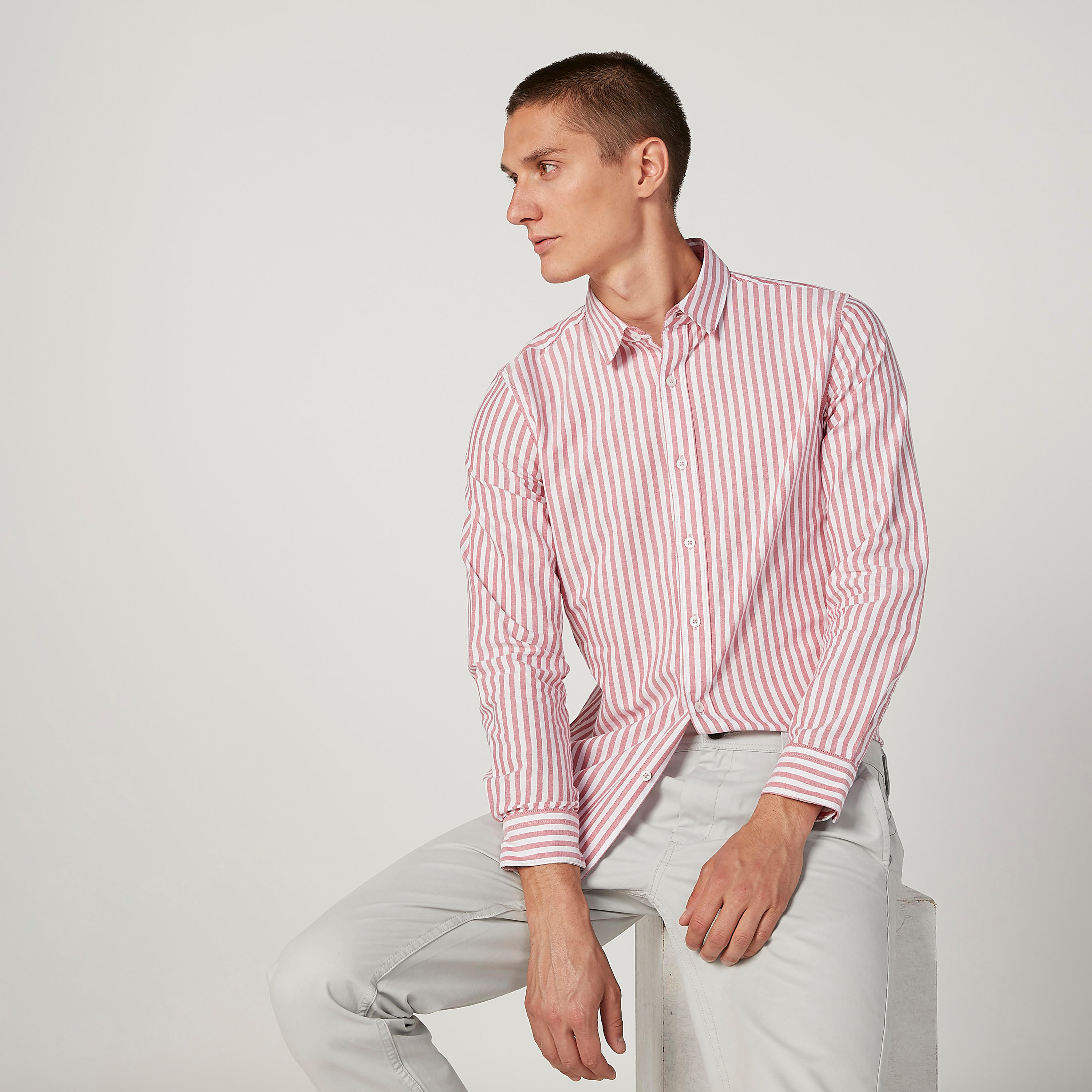 قميص مستدام سليم مخطط بأكمام طويلة وياقة عادية -men-clothing-shirts-image-2