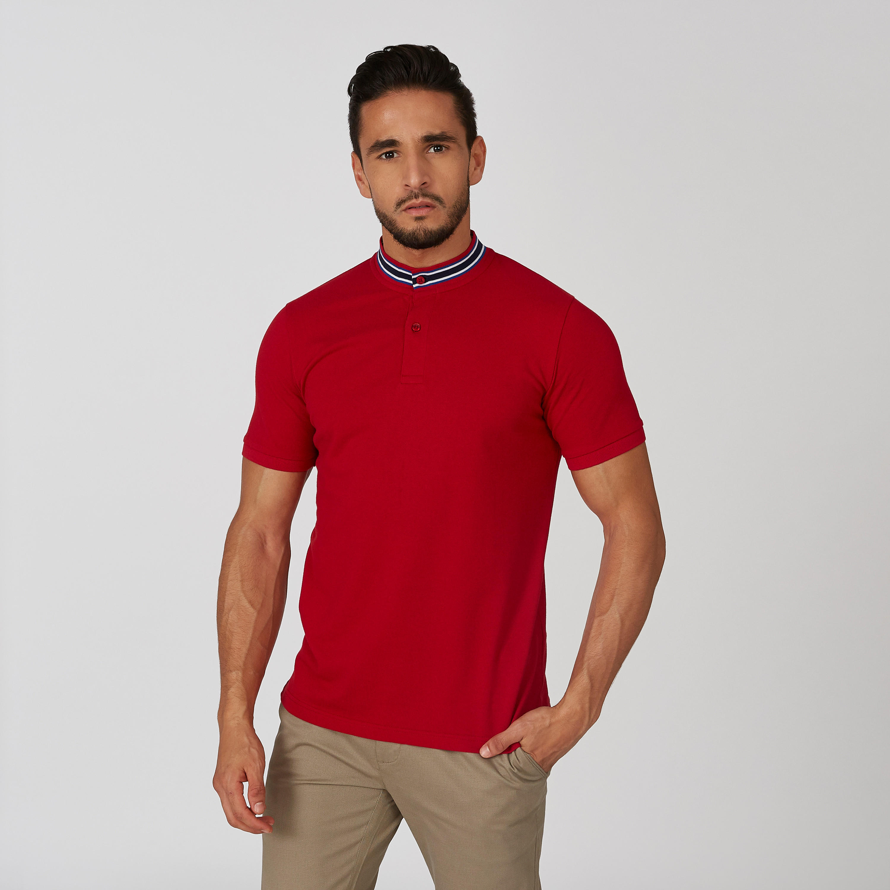قميص مستدام سليم سادة بياقة ماندارين -men-clothing-tshirtsandpolos-polos-image-1