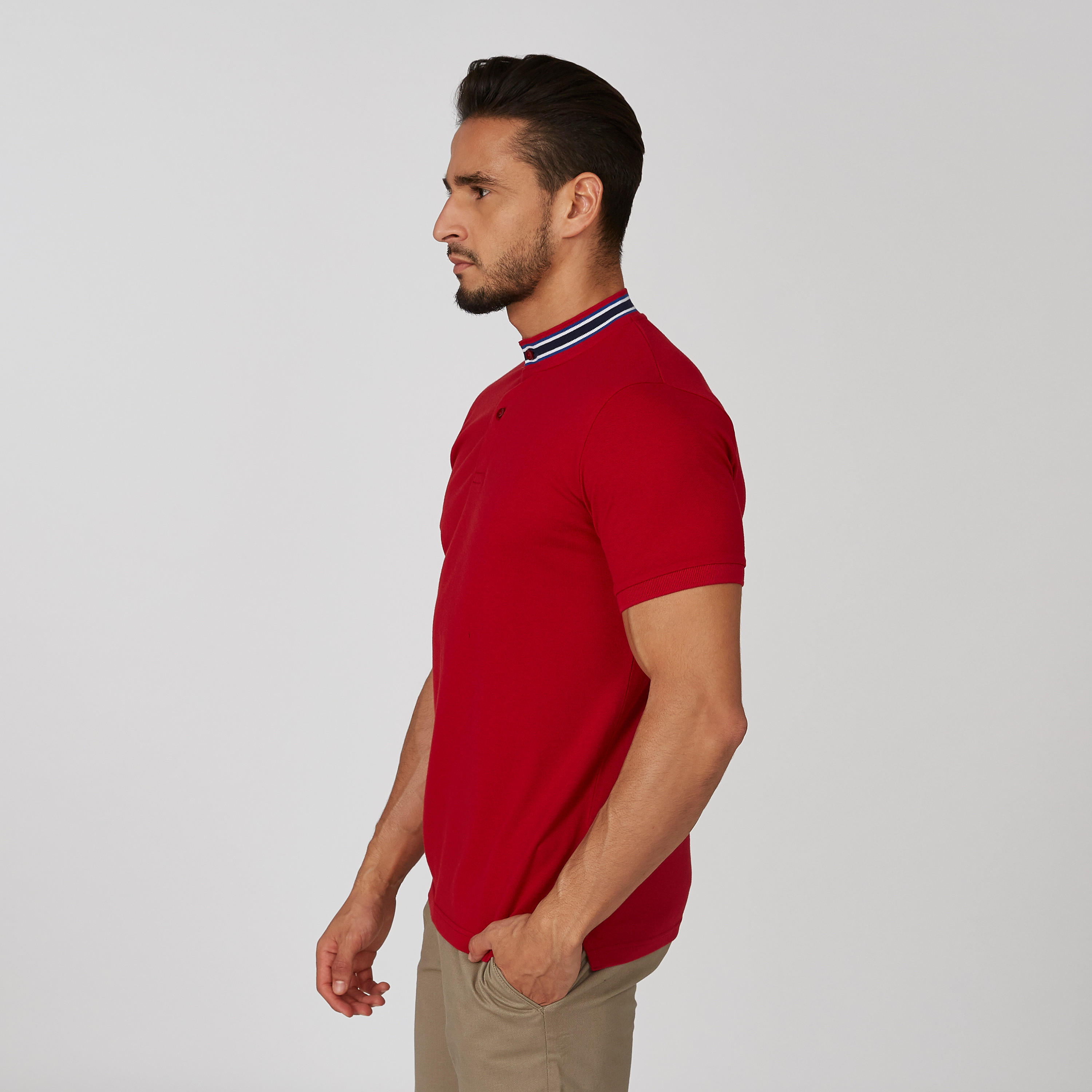 قميص مستدام سليم سادة بياقة ماندارين -men-clothing-tshirtsandpolos-polos-image-3