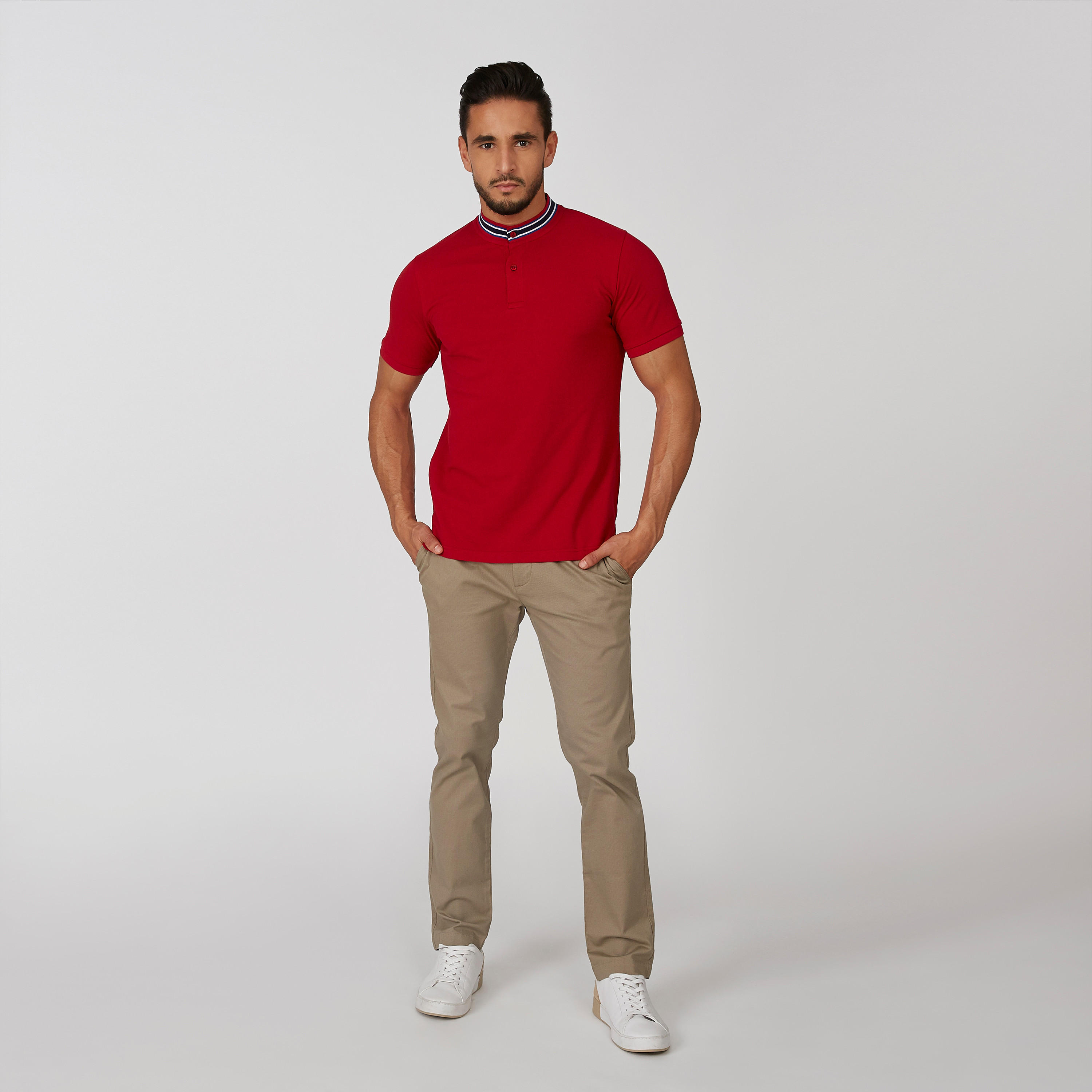 قميص مستدام سليم سادة بياقة ماندارين -men-clothing-tshirtsandpolos-polos-image-5