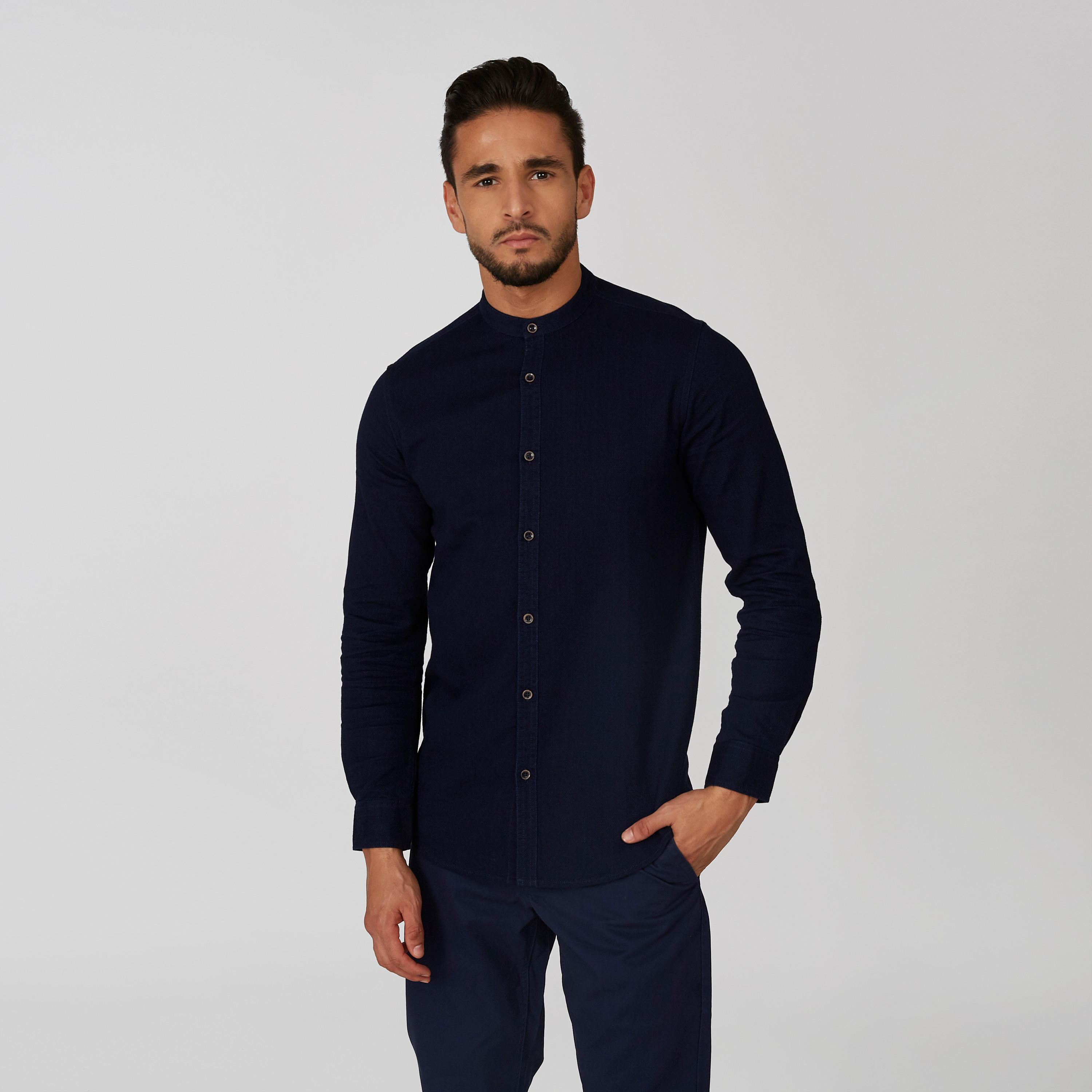 قميص مستدام سليم بارز الملمس بياقة ماندارين -men-clothing-shirts-image-1
