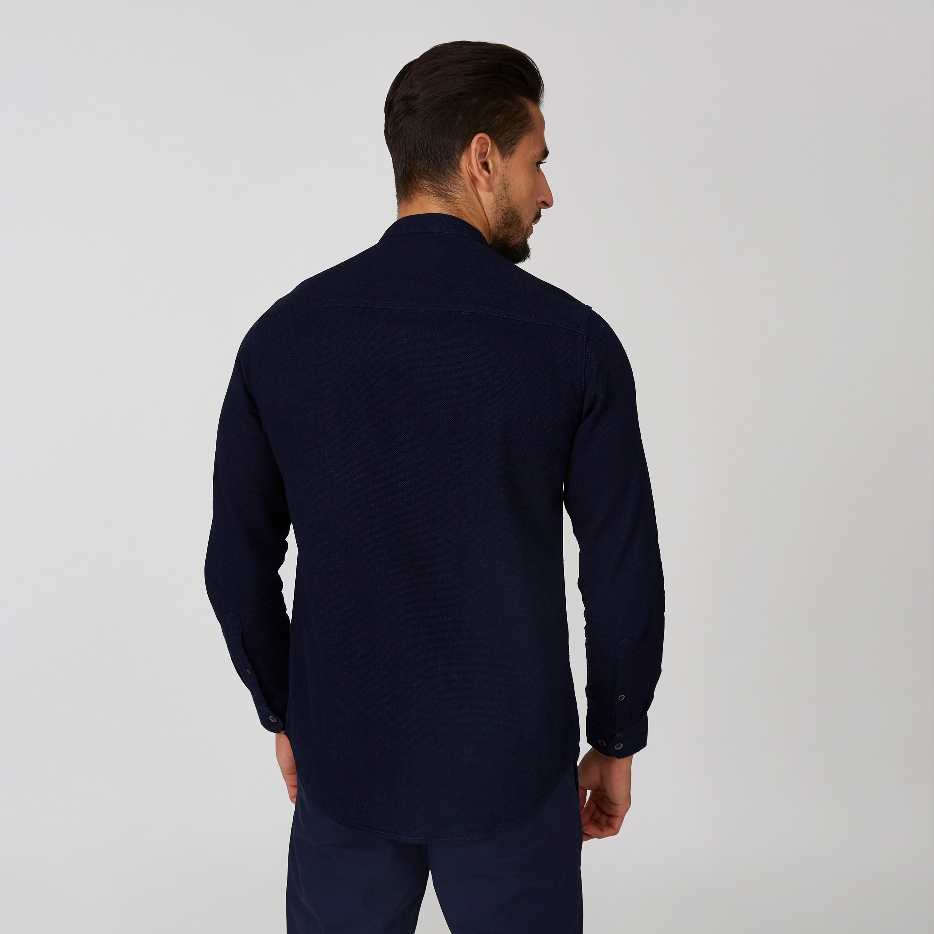 قميص مستدام سليم بارز الملمس بياقة ماندارين -men-clothing-shirts-image-2