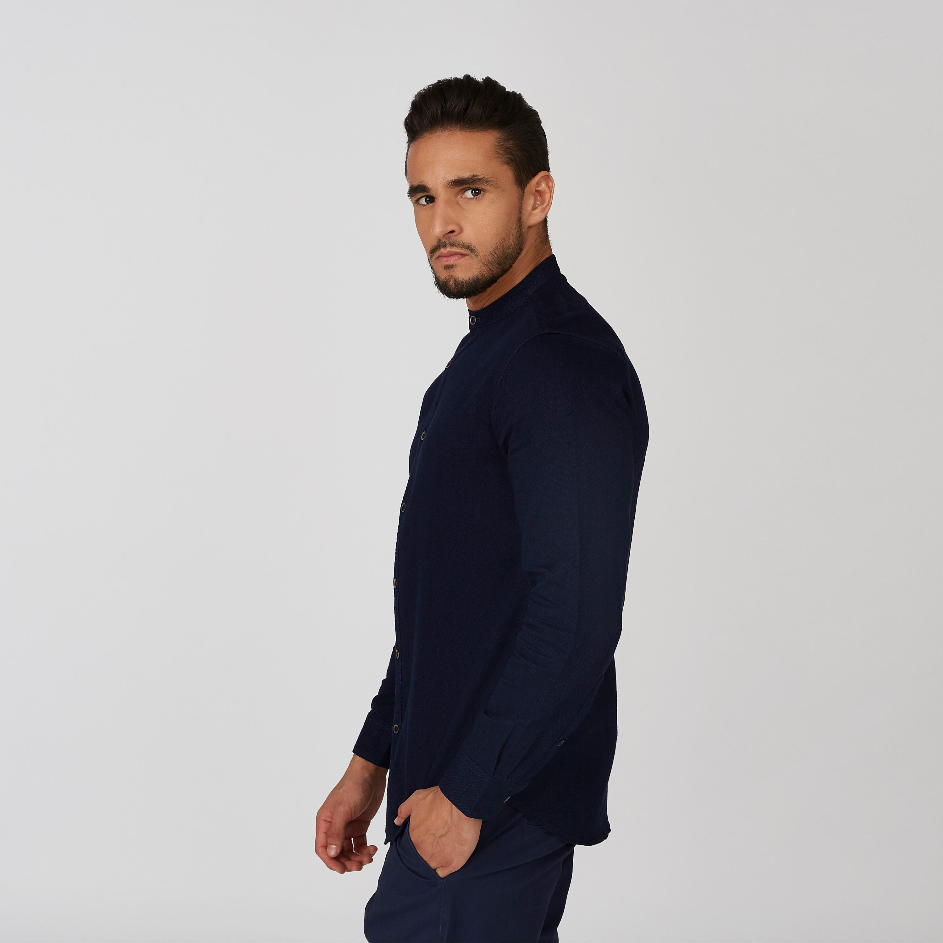 قميص مستدام سليم بارز الملمس بياقة ماندارين -men-clothing-shirts-image-3