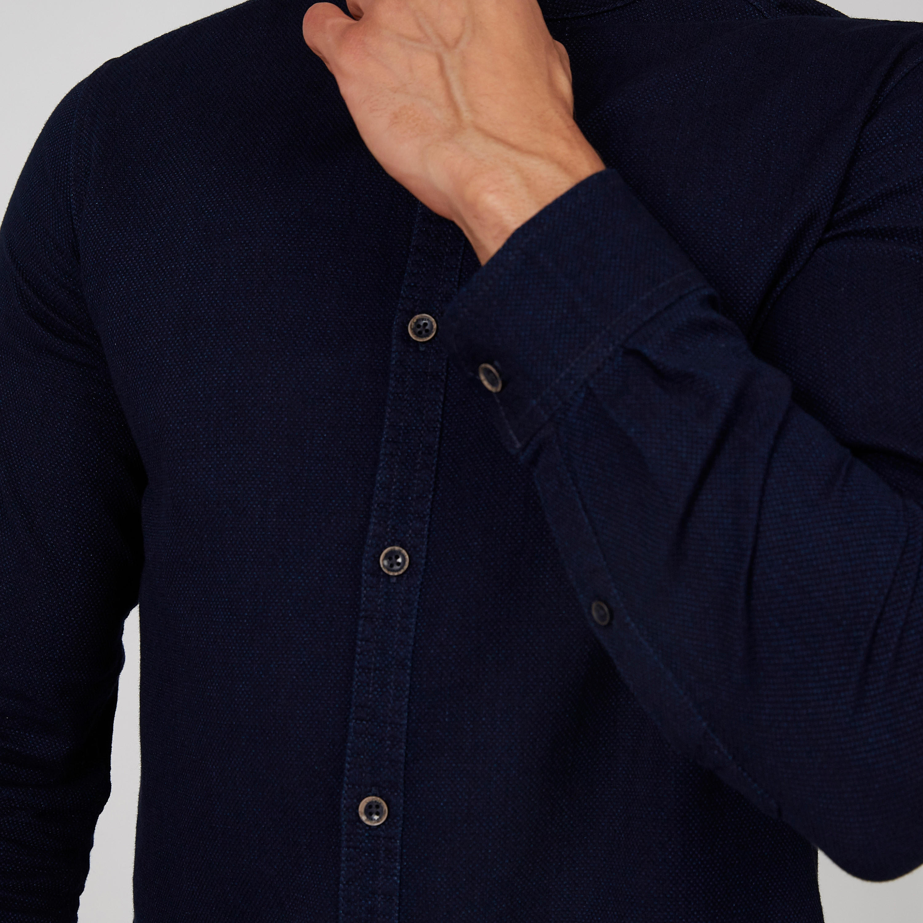 قميص مستدام سليم بارز الملمس بياقة ماندارين -men-clothing-shirts-image-4