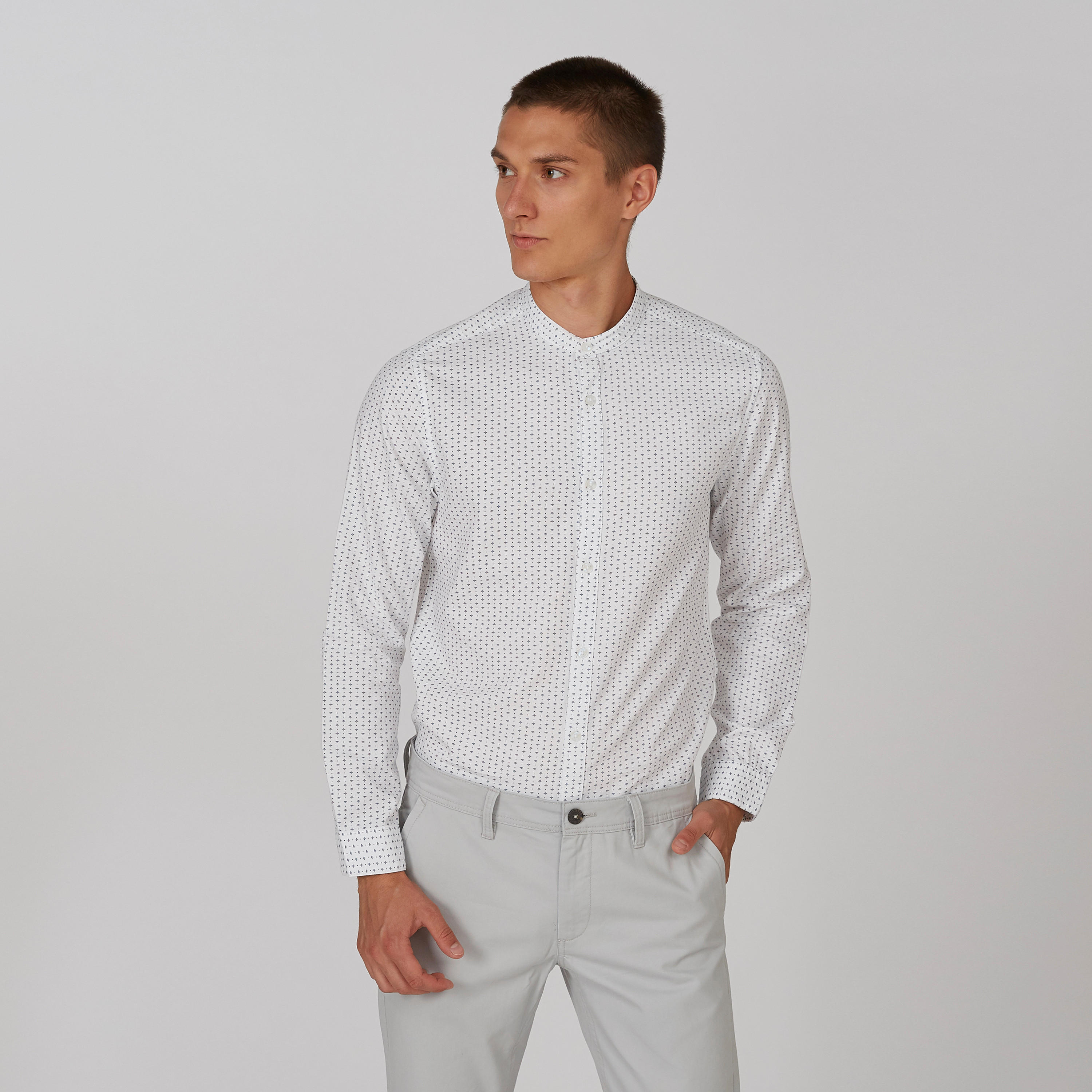 Sustainable Slim Fit Printed Shirt with Mandarin Collar-men-clothing-shirts-image-1