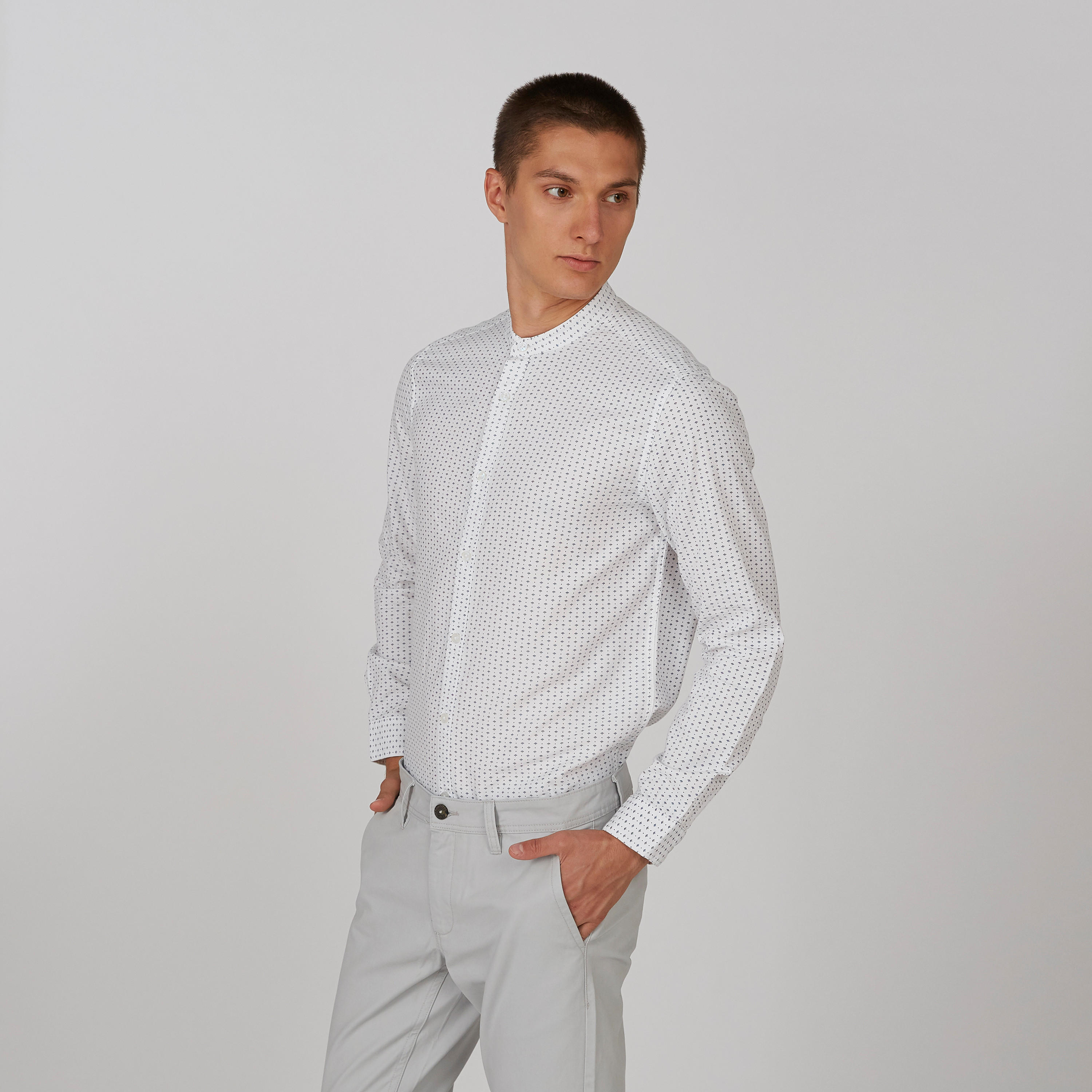 Sustainable Slim Fit Printed Shirt with Mandarin Collar-men-clothing-shirts-image-4