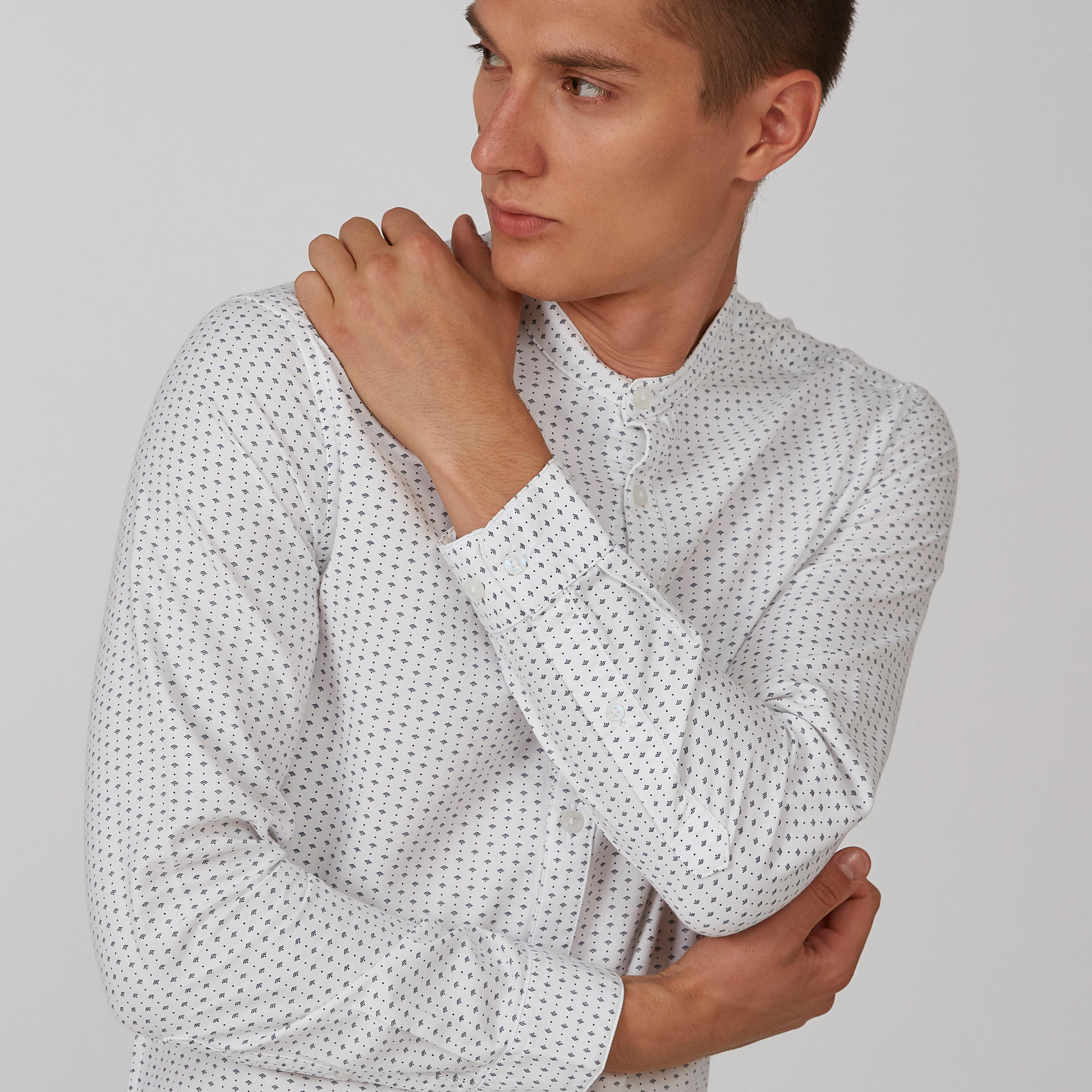 Sustainable Slim Fit Printed Shirt with Mandarin Collar-men-clothing-shirts-image-5