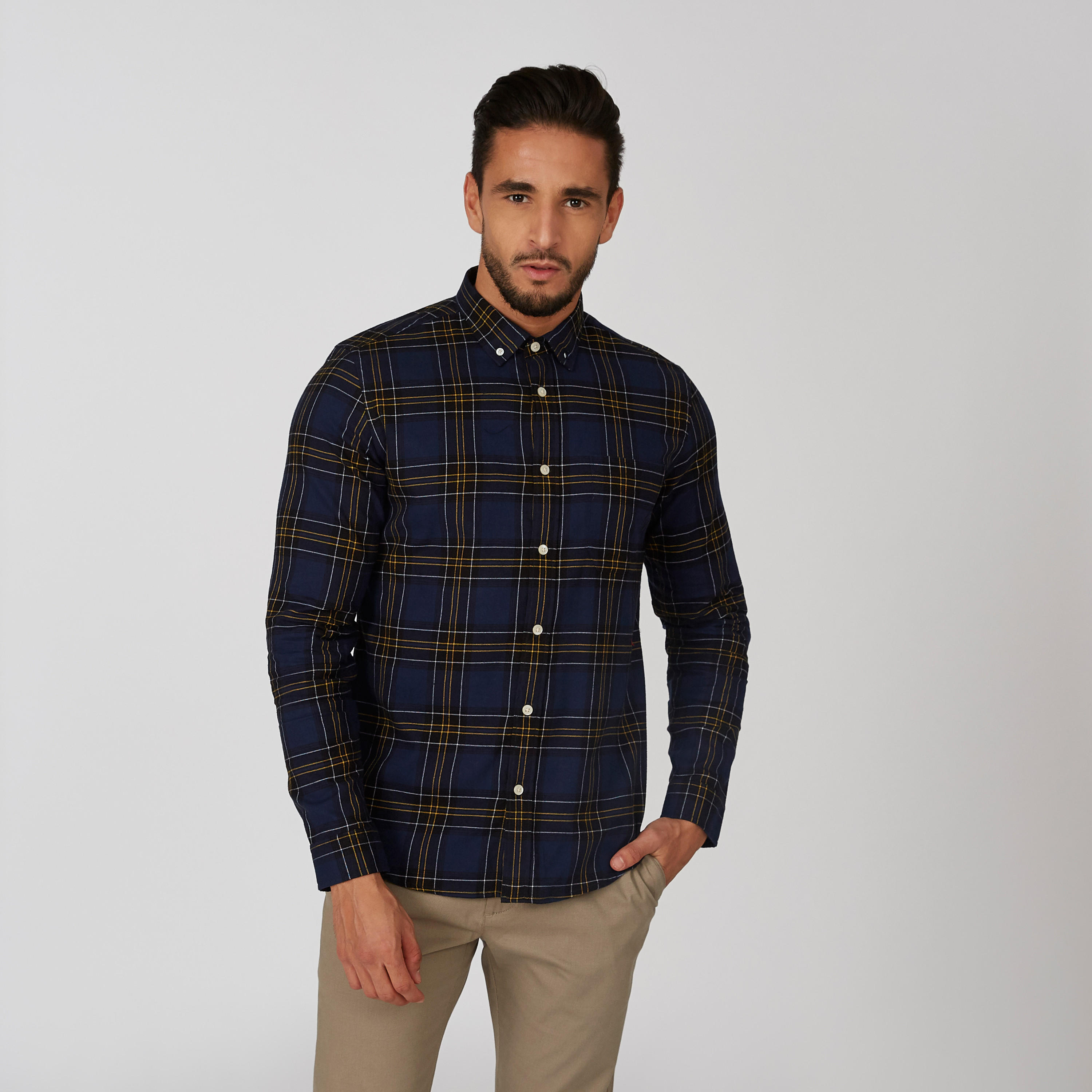 قميص مستدام سليم كاروهات بأكمام طويلة-men-clothing-shirts-image-1
