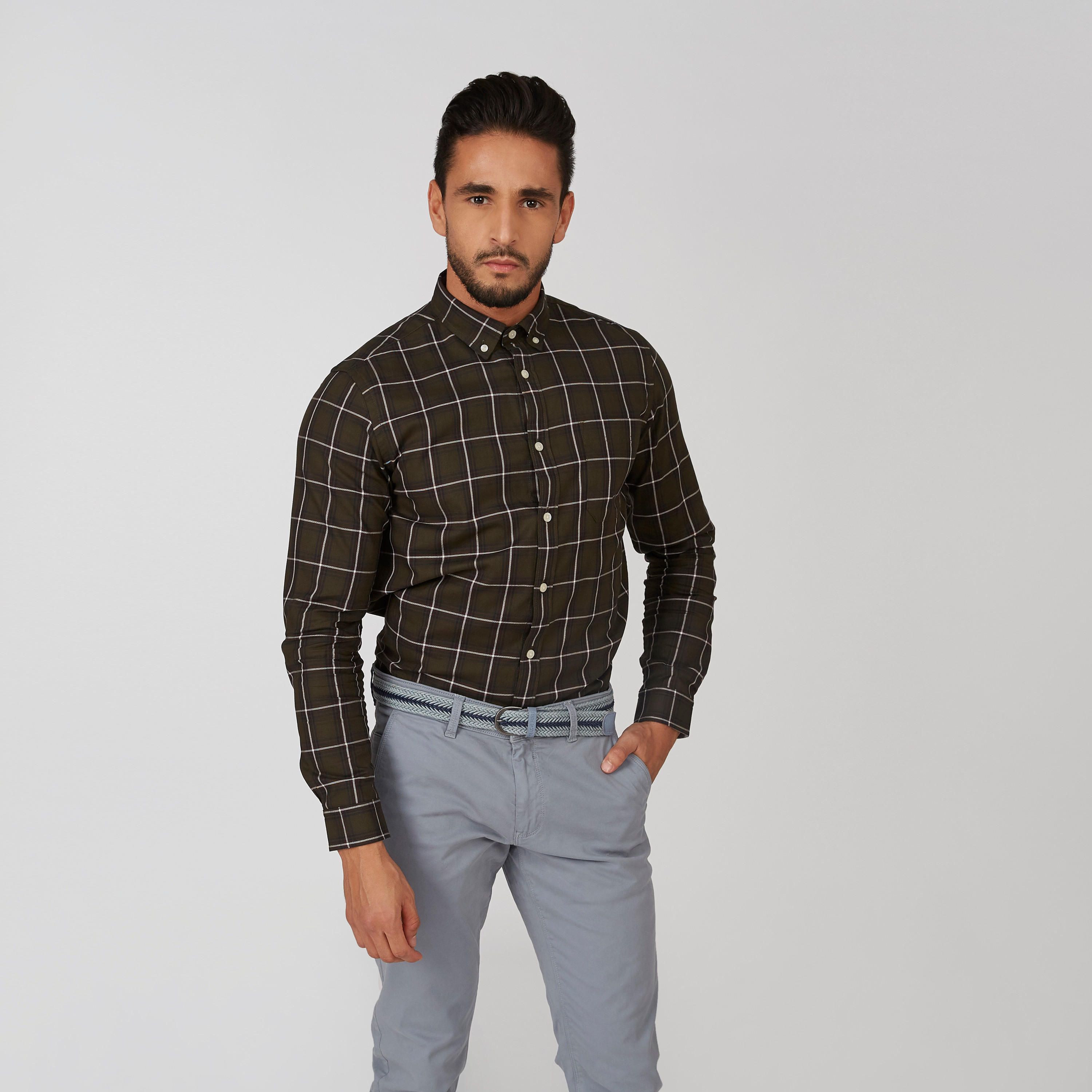 قميص مستدام سليم كاروهات بأكمام طويلة -men-clothing-shirts-image-1