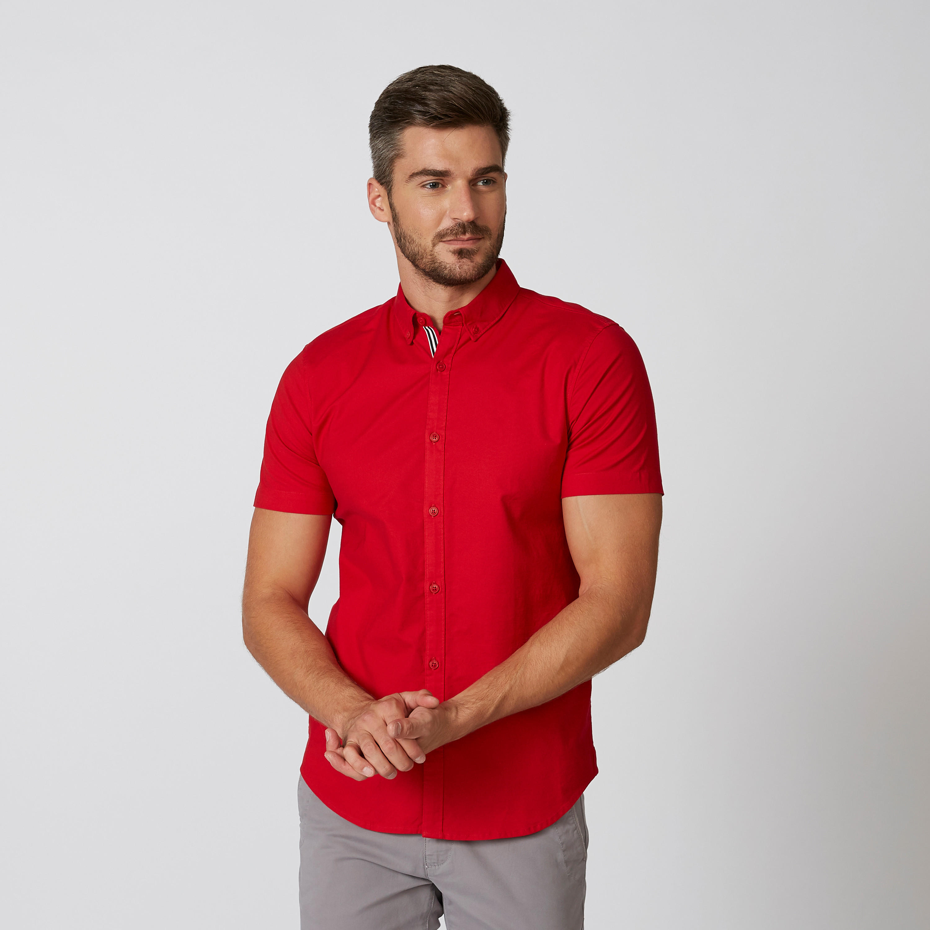 قميص سادة بياقة عاديّة وأكمام قصيرة-men-clothing-shirts-image-5