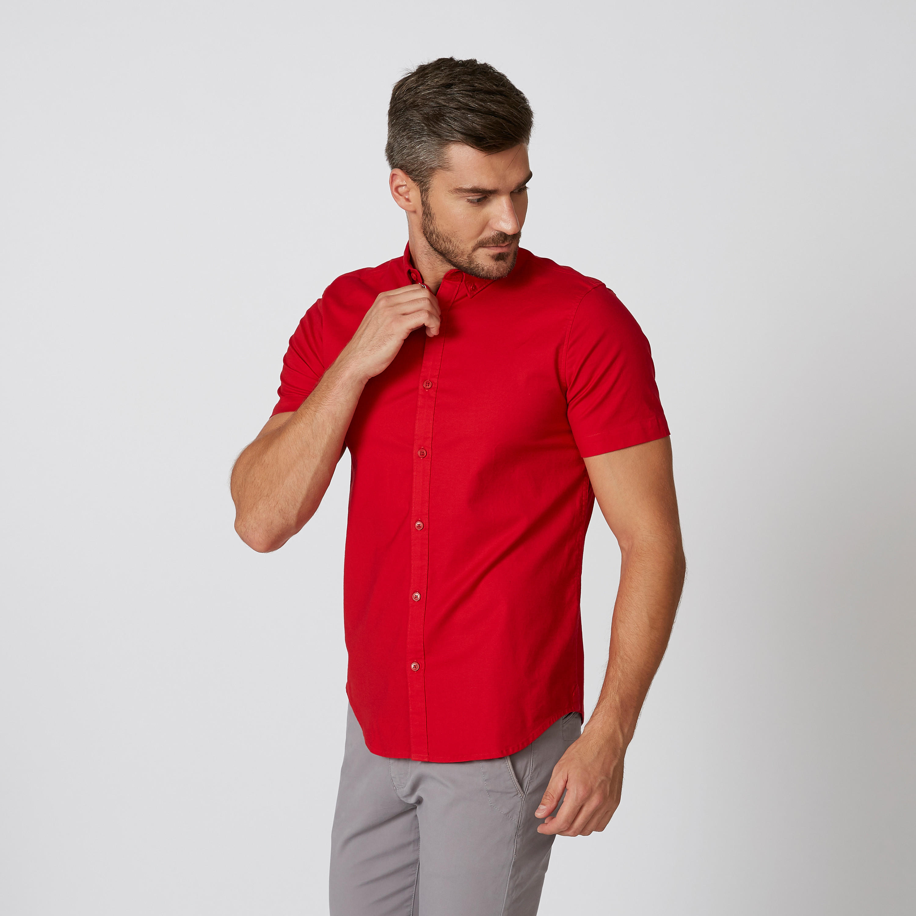 قميص سادة بياقة عاديّة وأكمام قصيرة-men-clothing-shirts-image-3