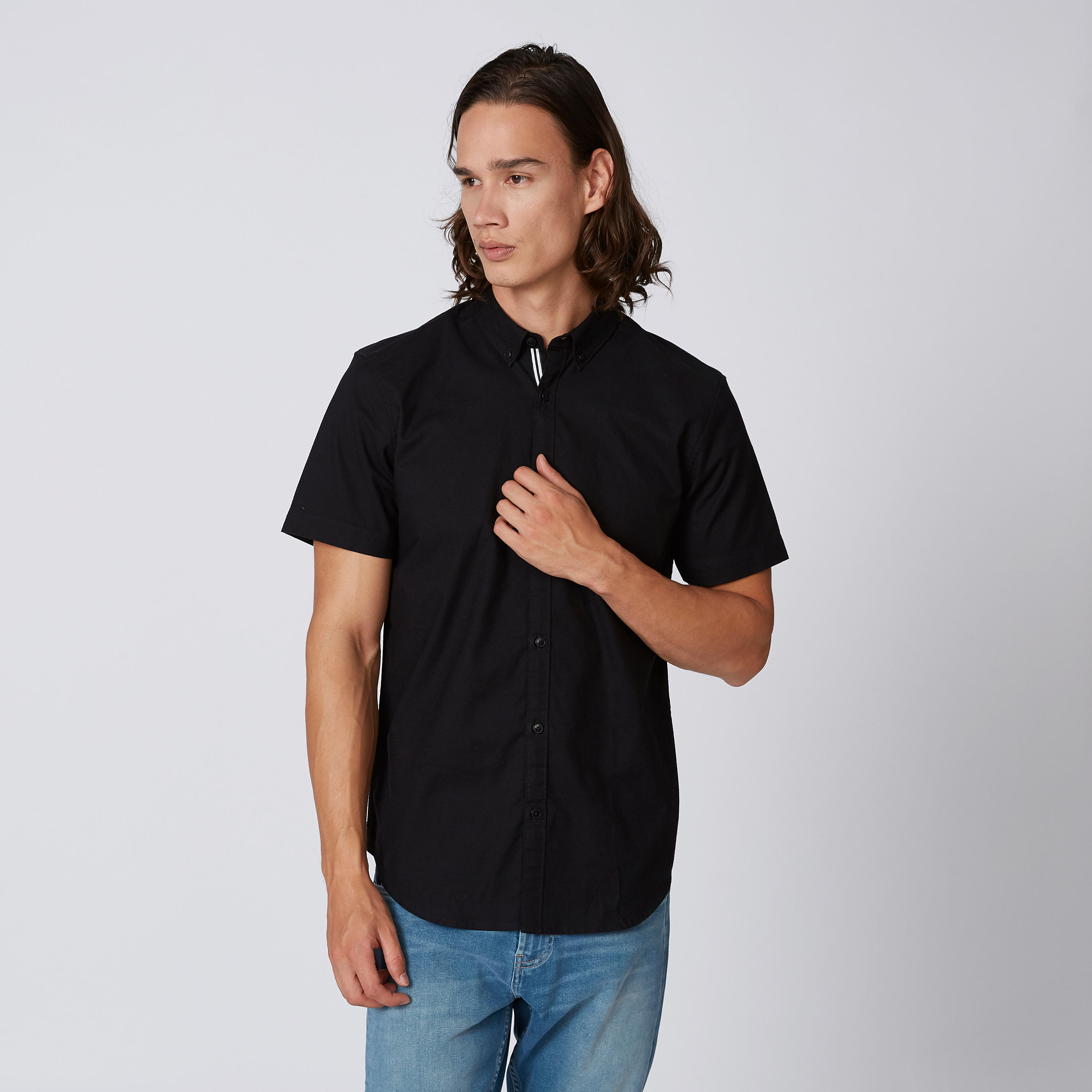 Plain Shirt with Spread Collar and Short Sleeves-men-clothing-shirts-image-1