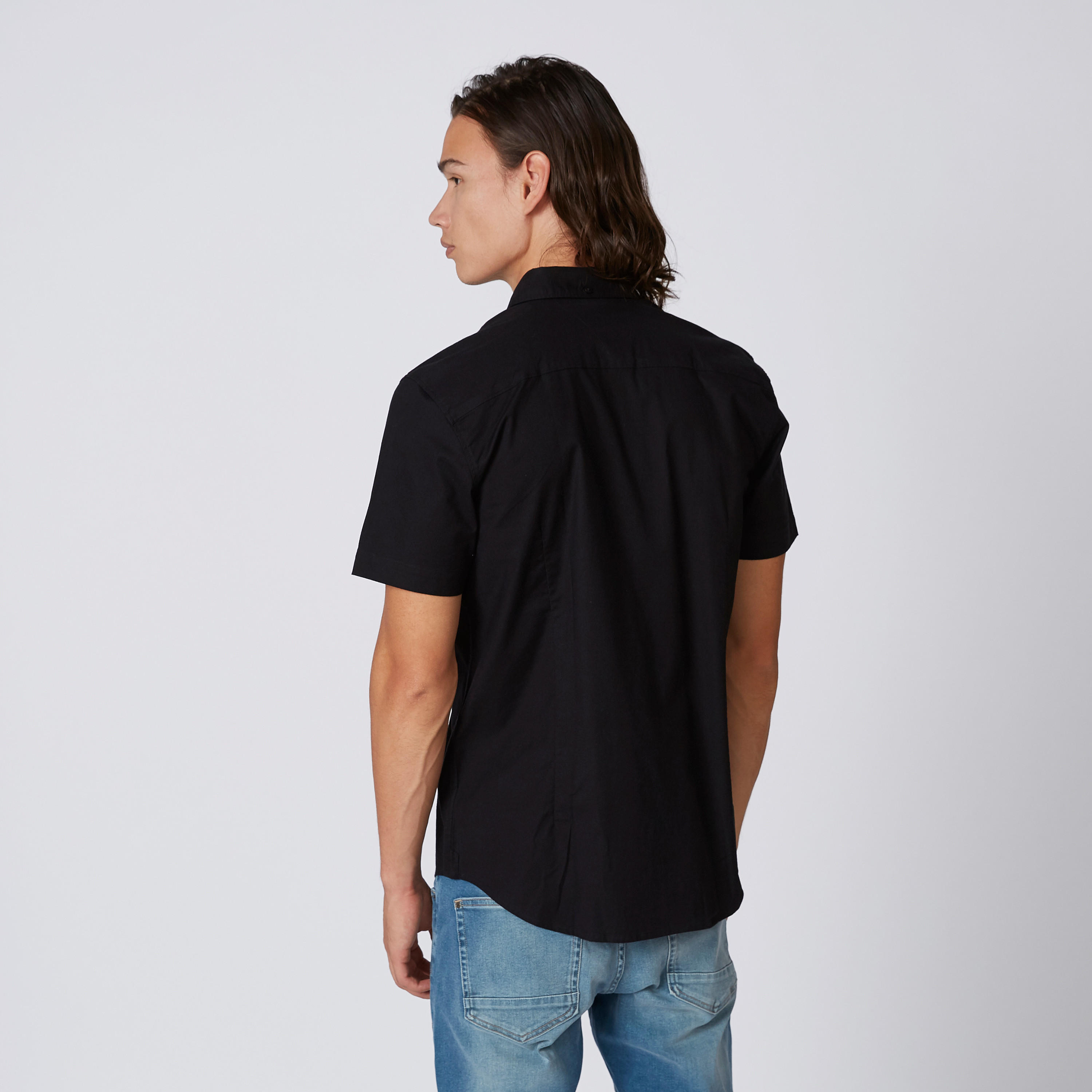 Plain Shirt with Spread Collar and Short Sleeves-men-clothing-shirts-image-2