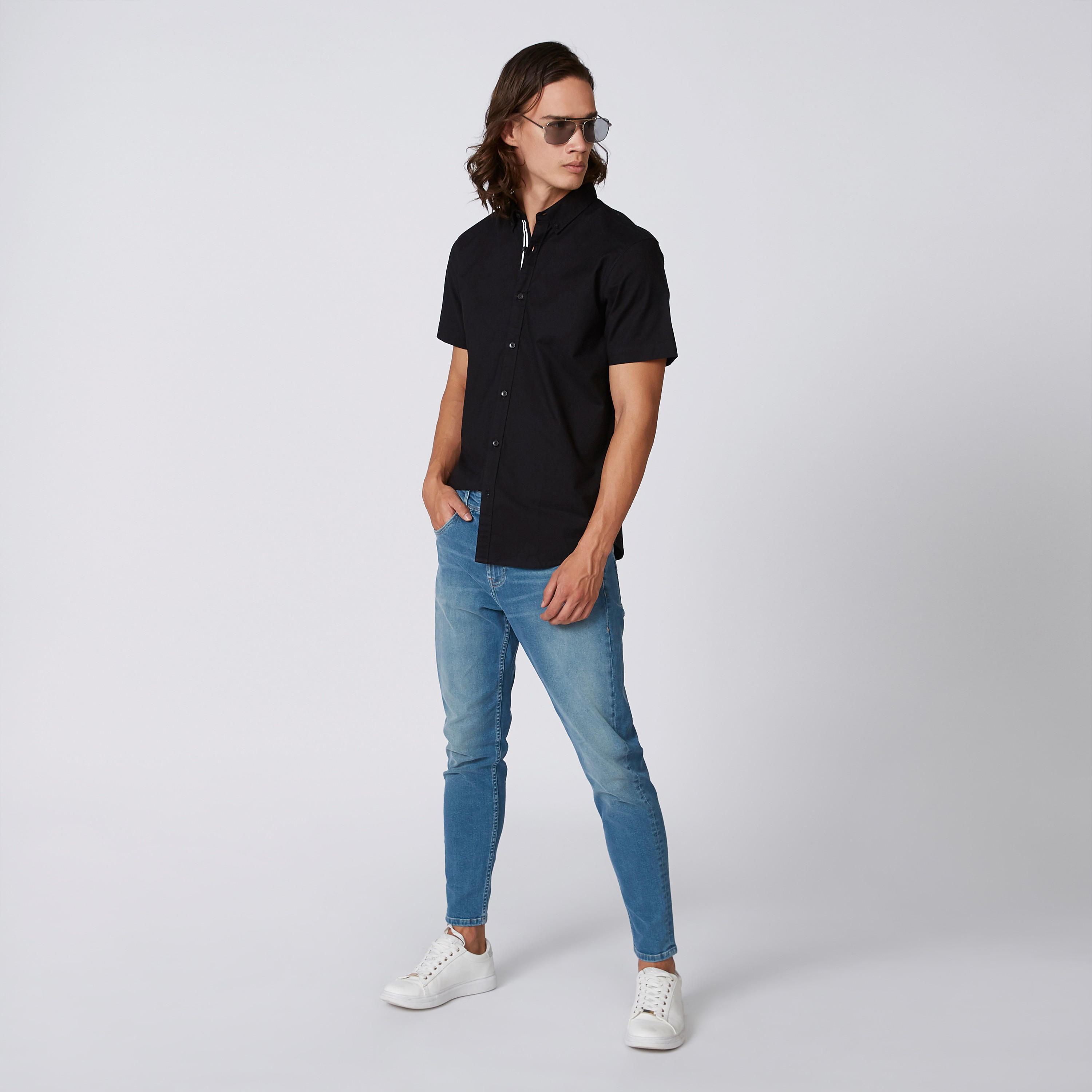 Plain Shirt with Spread Collar and Short Sleeves-men-clothing-shirts-image-3