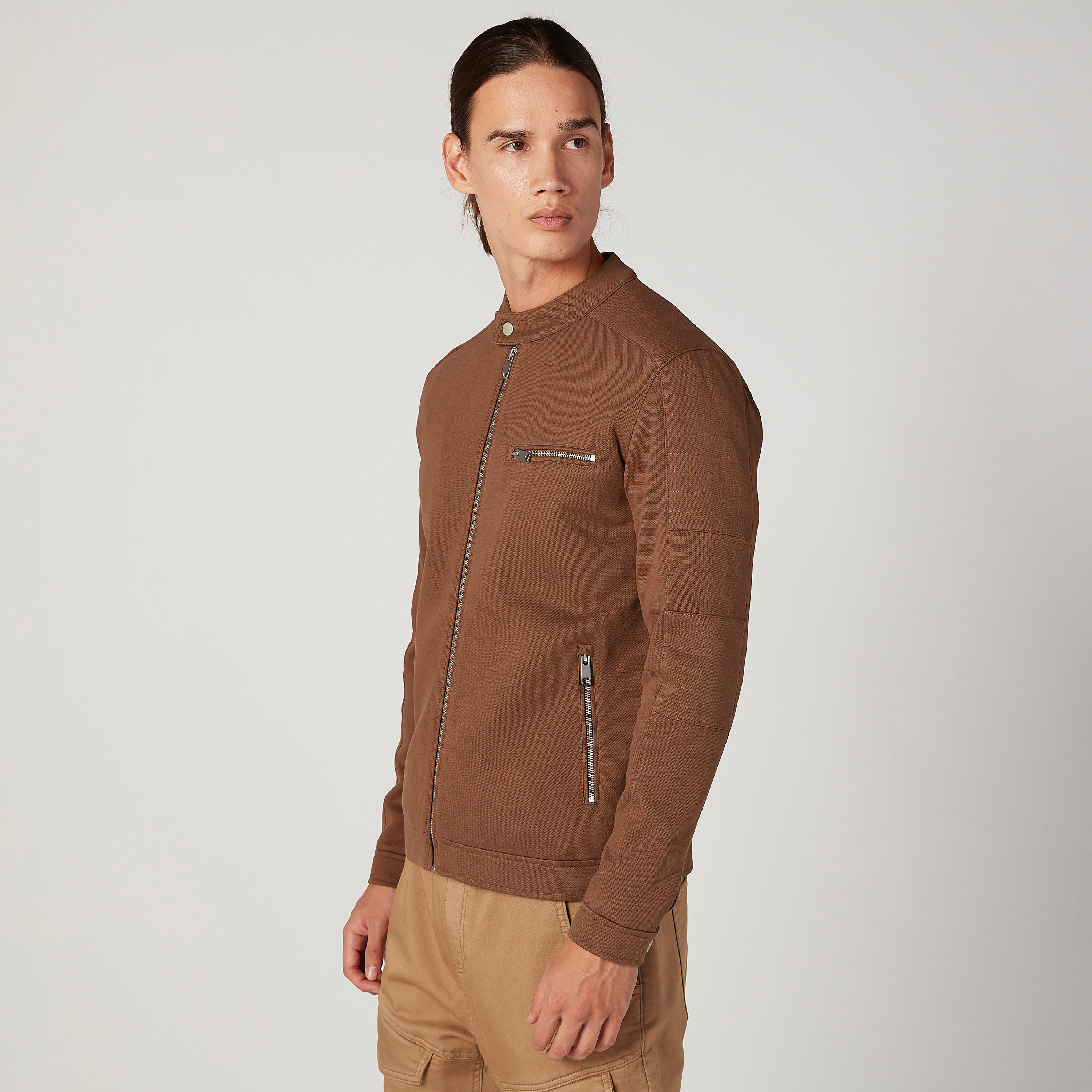 Textured Mandarin Collared Jacket with Front Zip Closure-men-clothing-jacketsandblazers-jackets-image-5